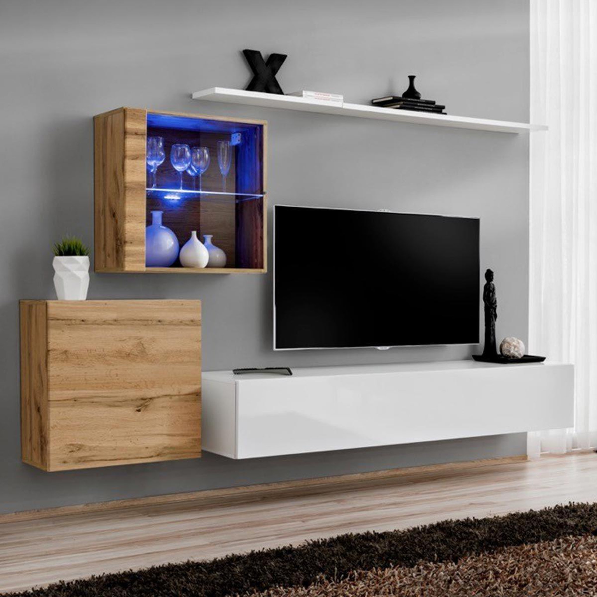 Paris Prix Meuble tv mural design  switch xv  260cm blanc & naturel