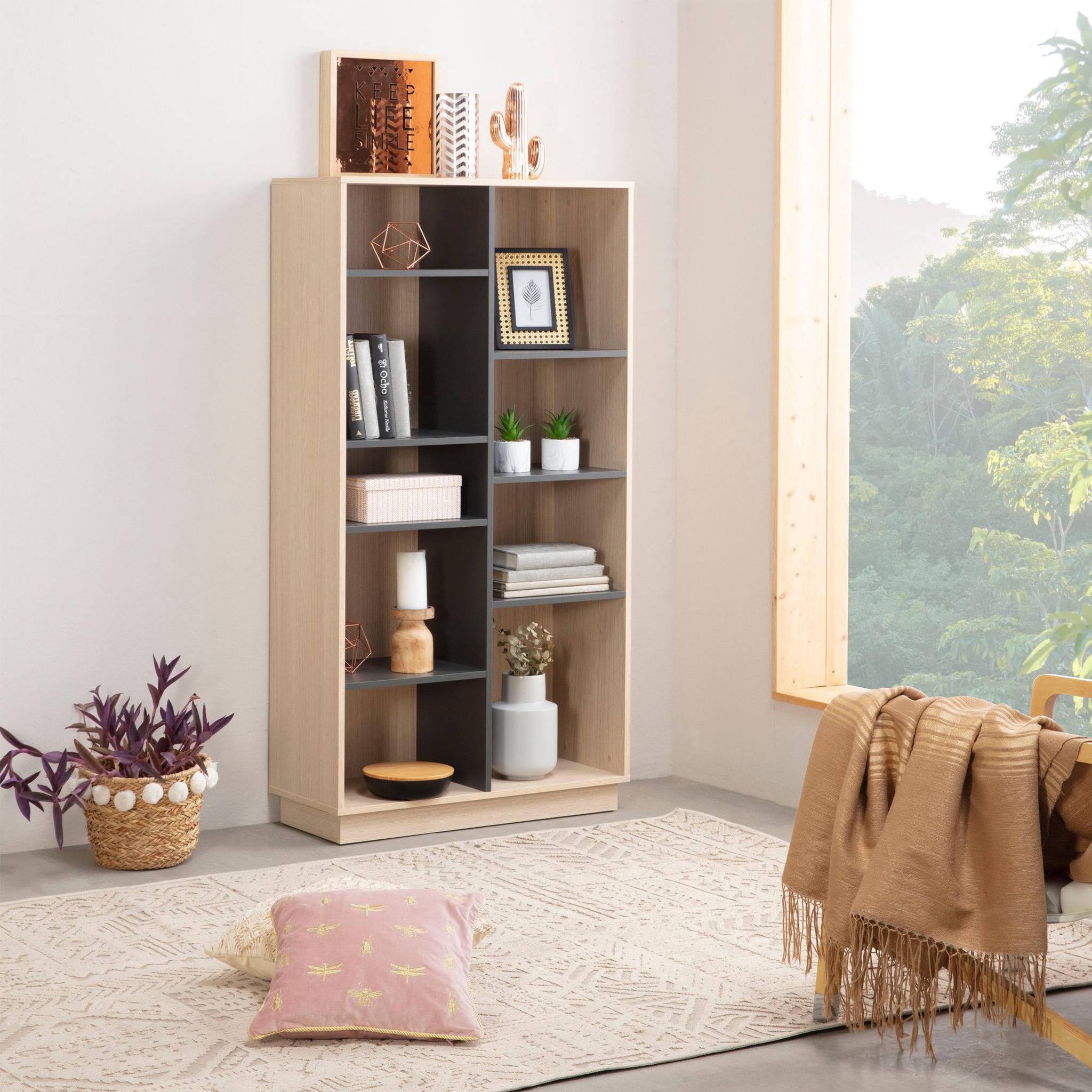 Voir la diapositive 2 : VS VENTA-STOCK Étagère Bibliothèque Vigo 150x80cm , étagère pour bureau, couleur Chêne et Gris