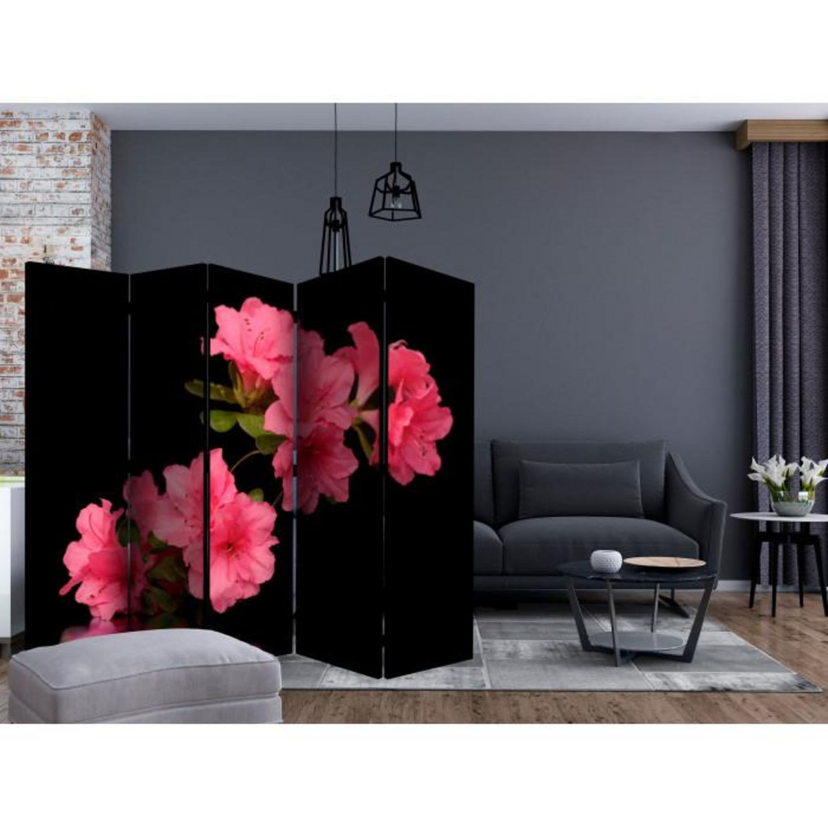 Paris Prix Paravent 5 Volets  Azalea in Black  172x225cm