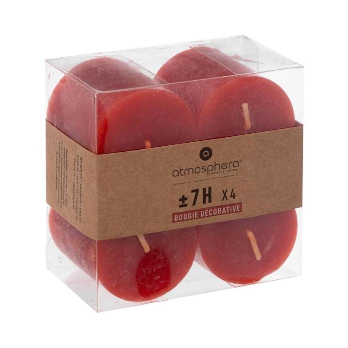 COMPTOIR DE LA BOUGIE Lot de 4 Bougies Votives  Rustic  4,5cm Rouge