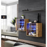 Paris Prix Lot de 2 Vitrines Murales & Étagère  Switch SBIII  130cm Naturel & Gris