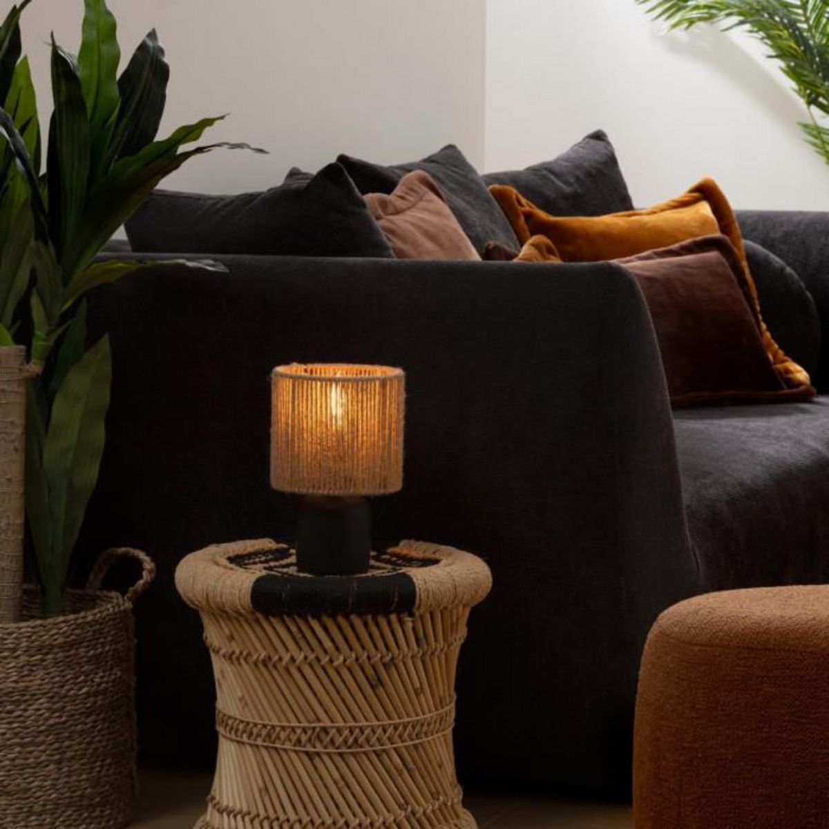 ATMOSPHERA Lampe à Poser en Céramique  Koby  24cm Noir & Naturel