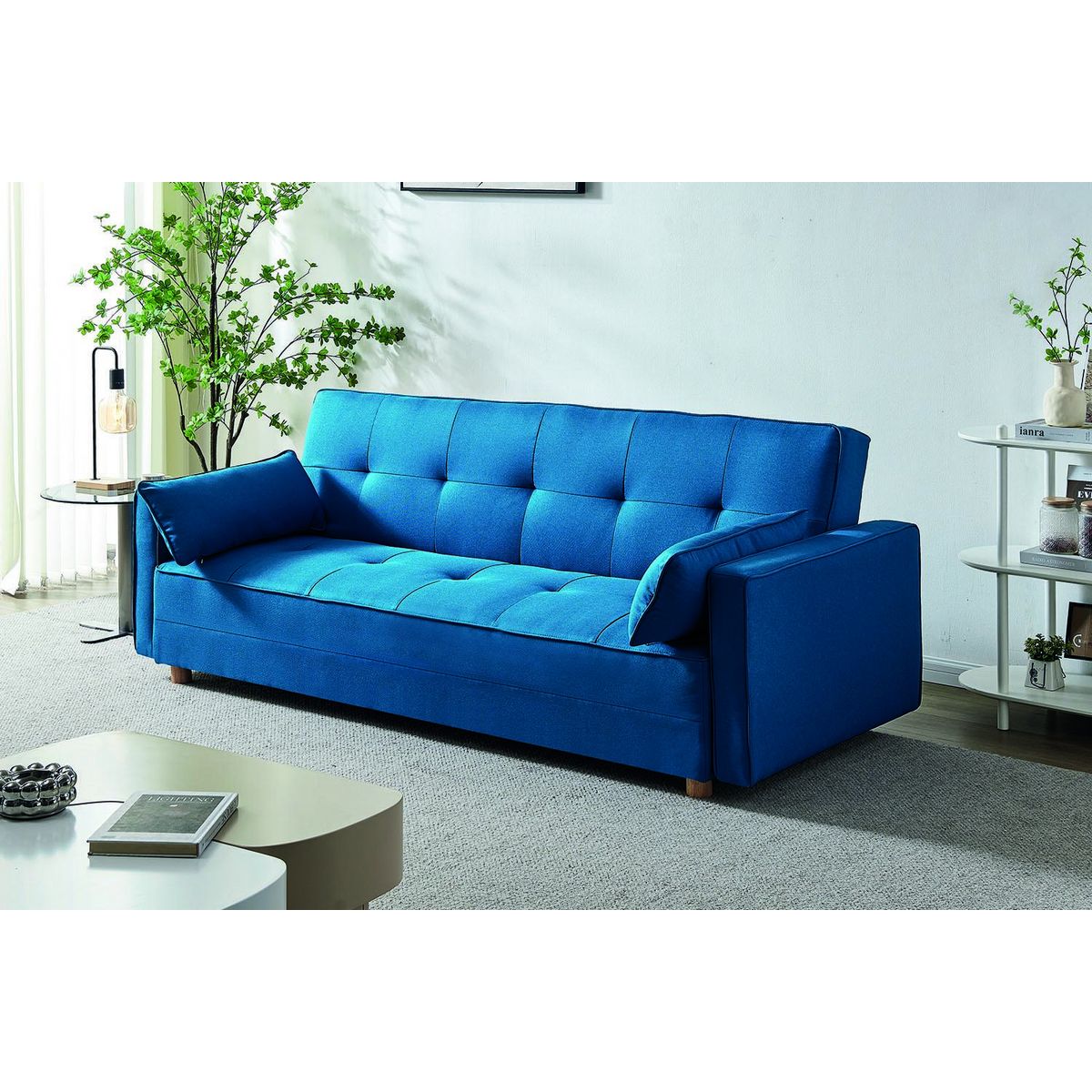 CONCEPT USINE Canapé scandinave convertible 3 places en tissu bleu canard COPENHAGUE