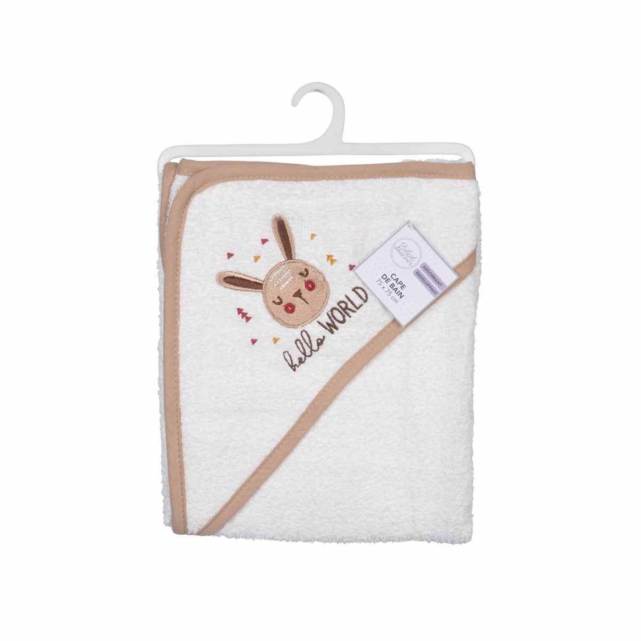 Voir la diapositive 2 : BEBE DOUCEUR Cape de bain en coton  lapin  75cm beige & blanc