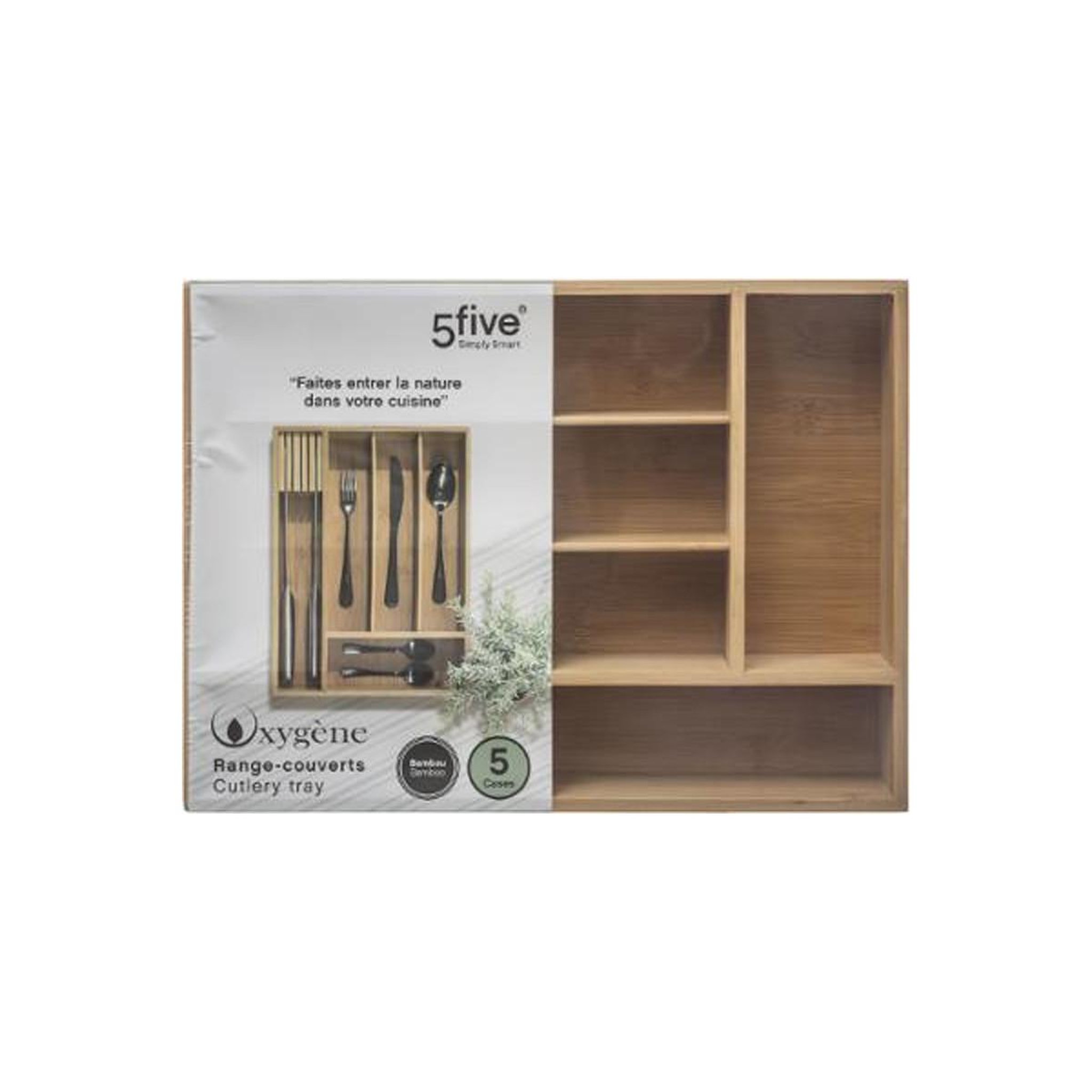 Voir la diapositive 3 : FIVE Range-couverts 5 compartiments  tidy smart  38cm naturel