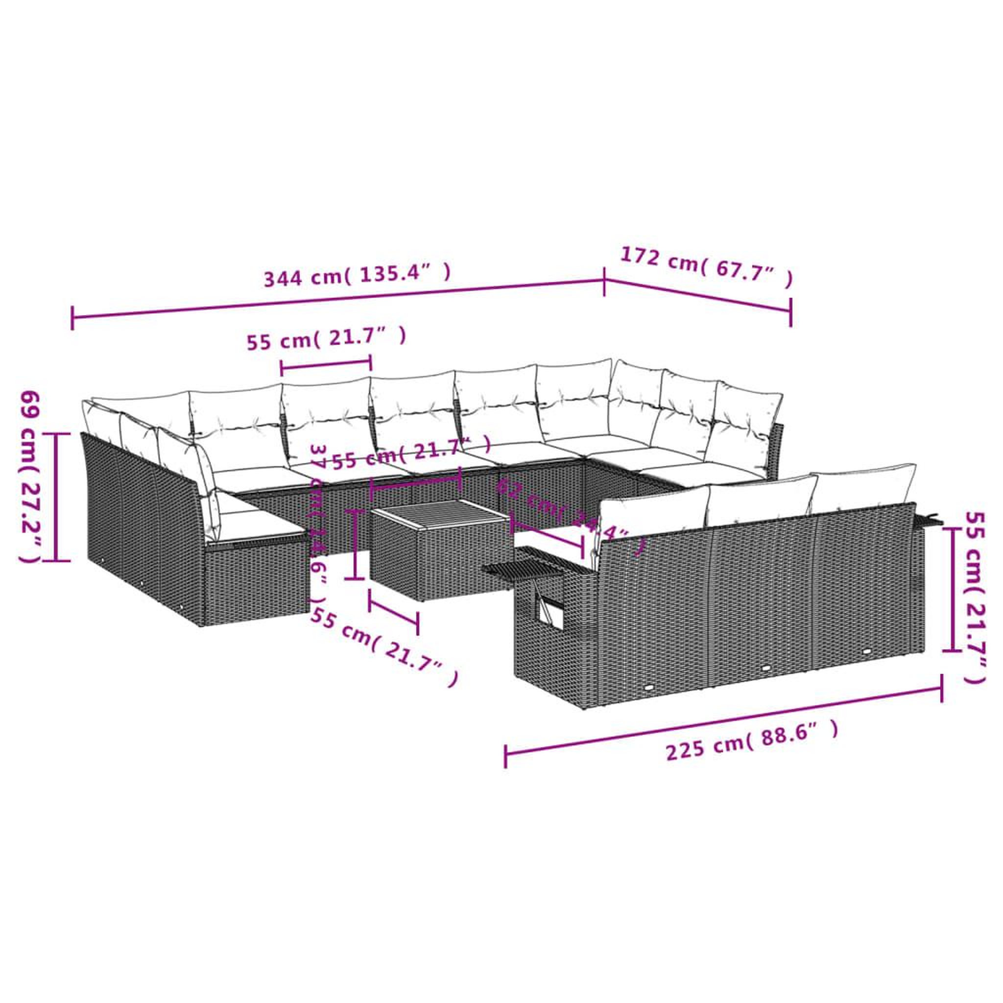 Voir la diapositive 6 : VIDAXL Salon de jardin avec coussins 14 pcs gris resine tressee