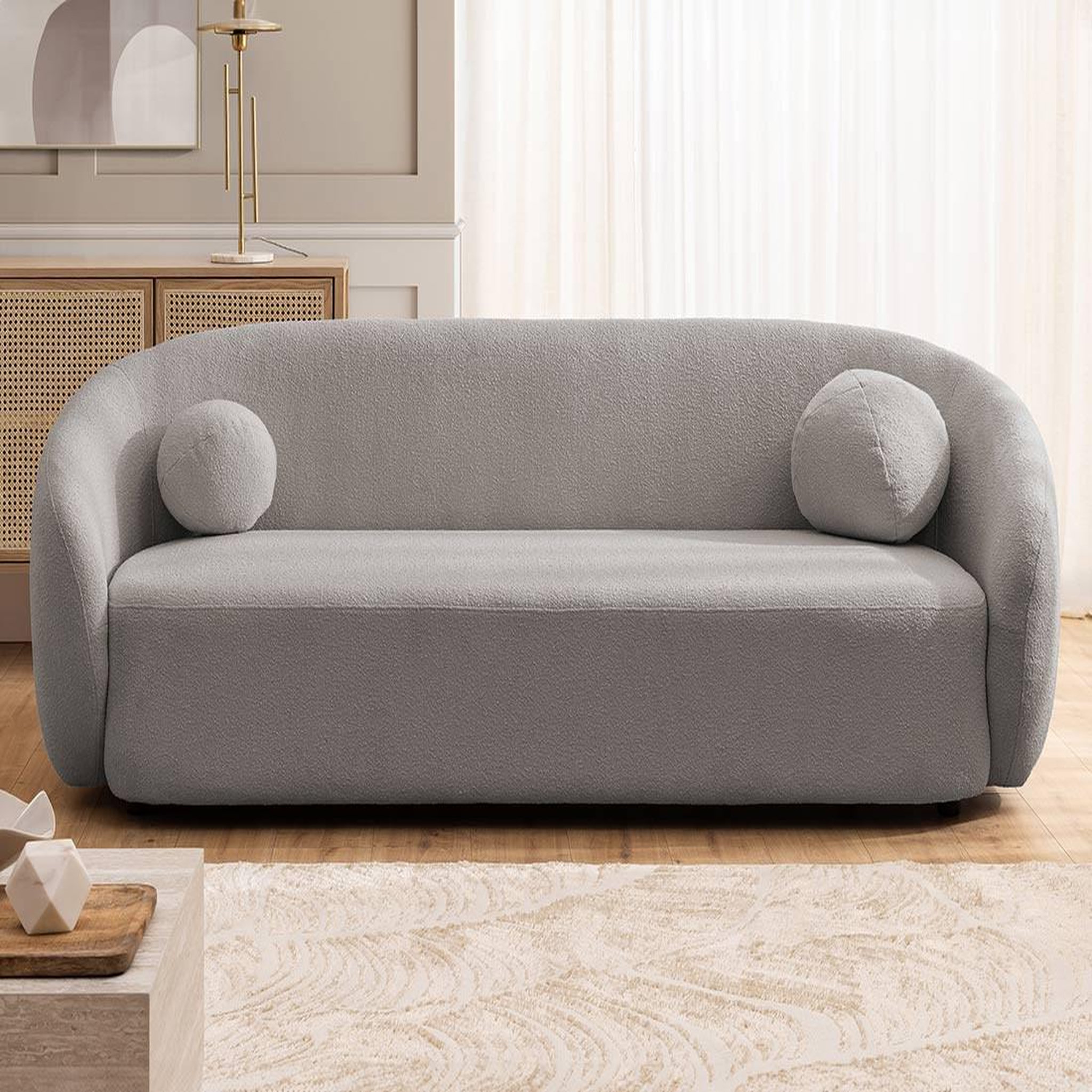 Voir la diapositive 5 : BEST MOBILIER Flore - canapé droit 3 places en tissu bouclette