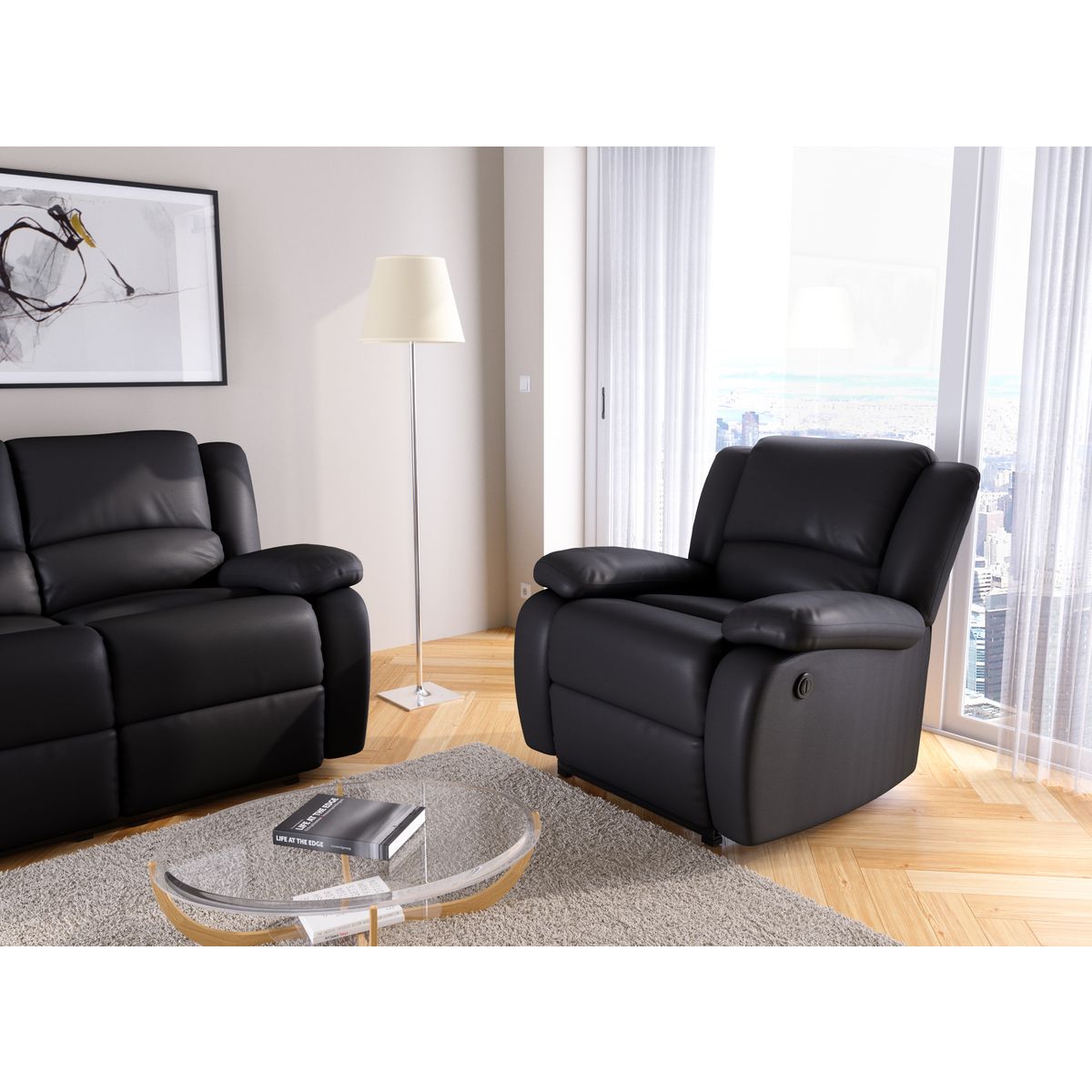 Fauteuil relax électrique pu coloris noir HELENA