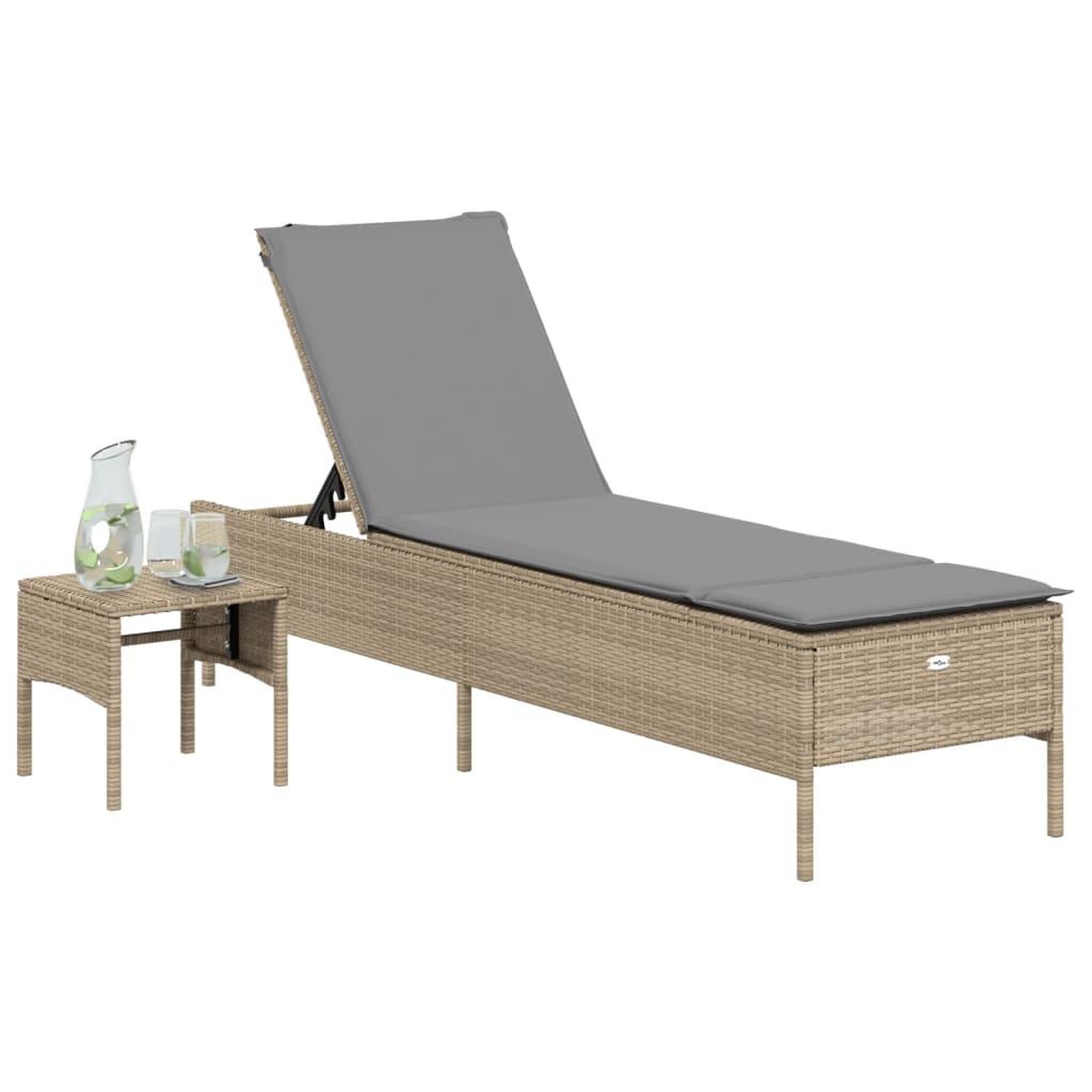 Voir la diapositive 3 : VIDAXL Chaise longue avec table et coussin beige resine tressee