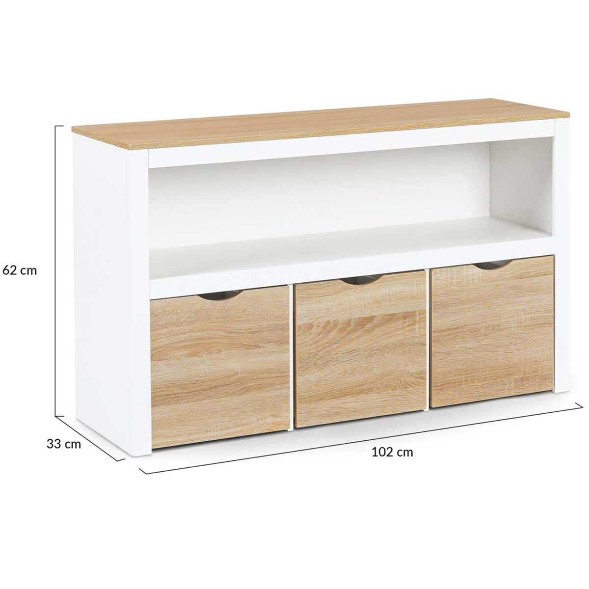 ID MARKET Meuble de rangement enfant MANA en bois blanc et hêtre 3 tiroirs cubes sur roulettes