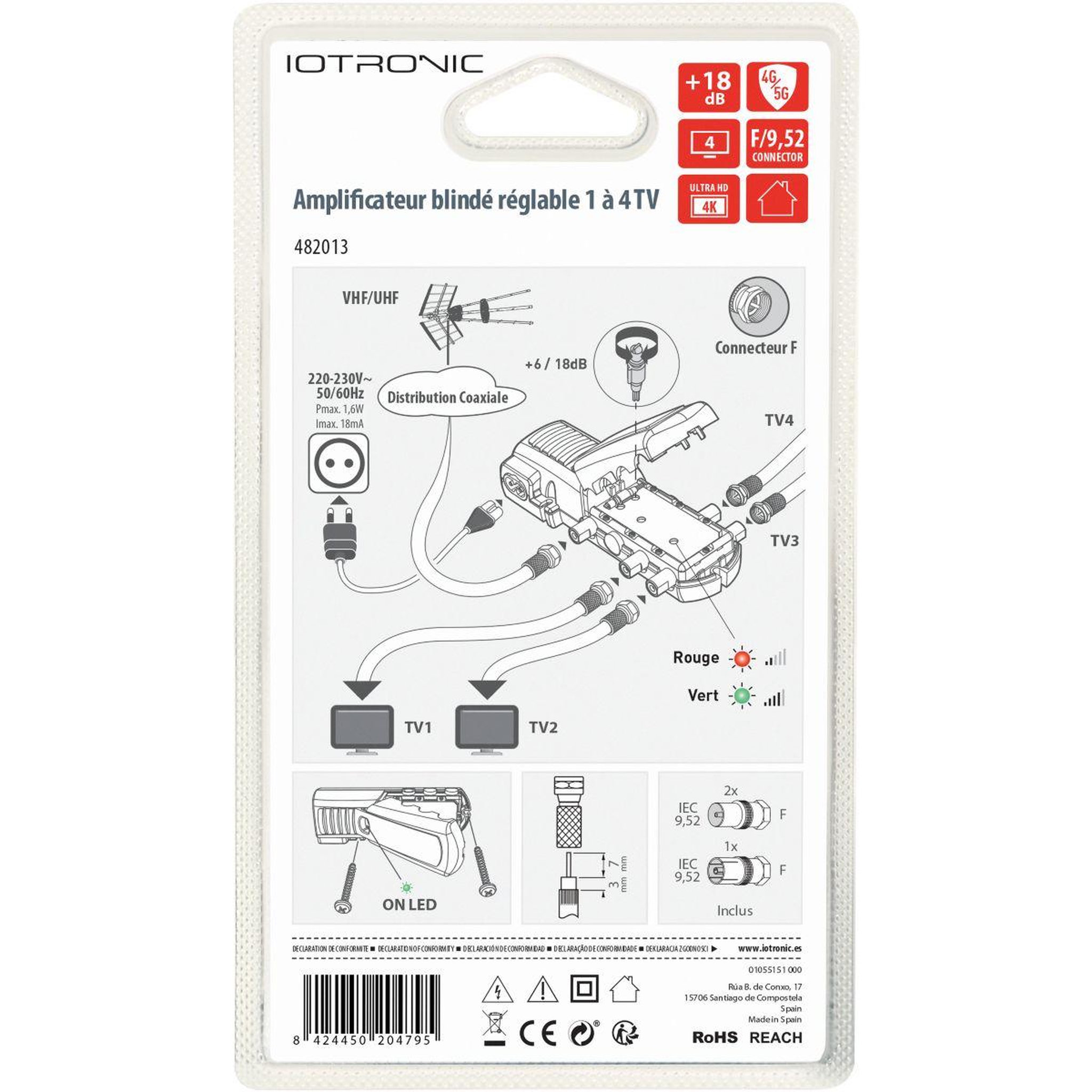Voir la diapositive 3 : TELEVES Amplificateur tv intérieur 4 tv 18db réglable avec led