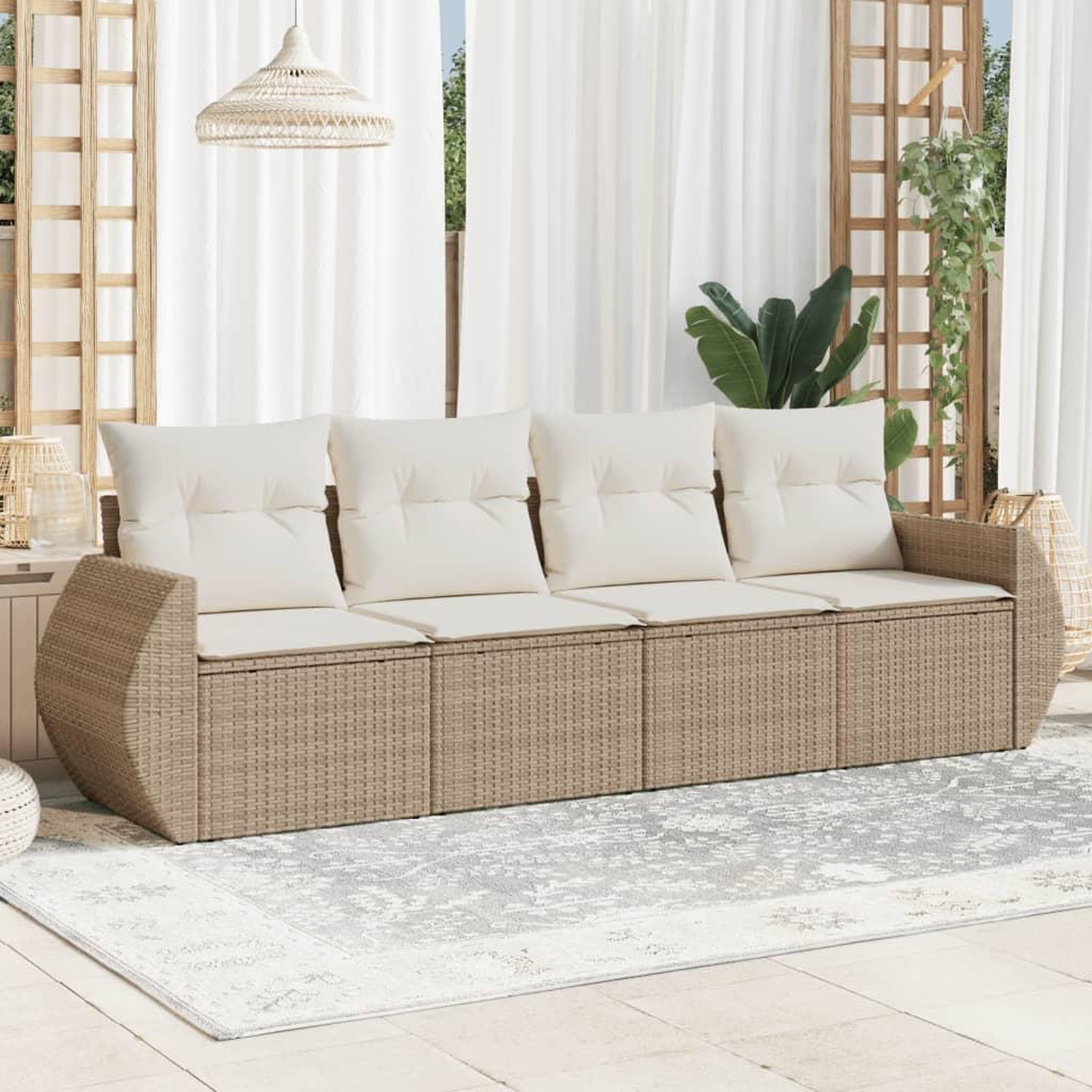 VIDAXL Salon de jardin avec coussins 4 pcs beige resine tressee