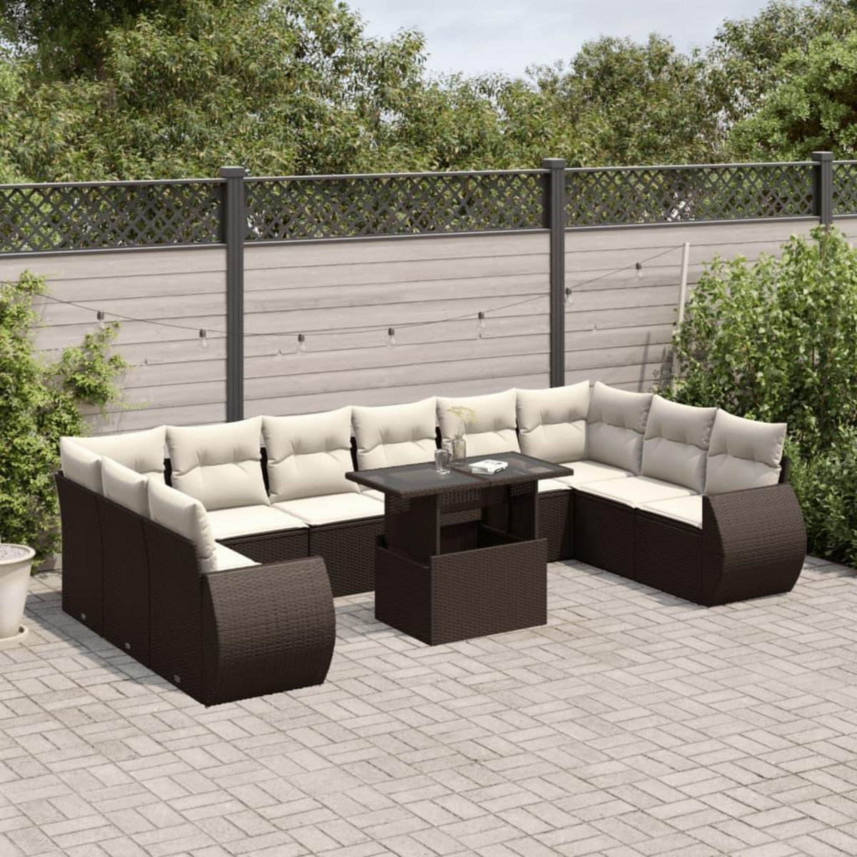 VIDAXL Salon de jardin et coussins 11 pcs marron resine tressee