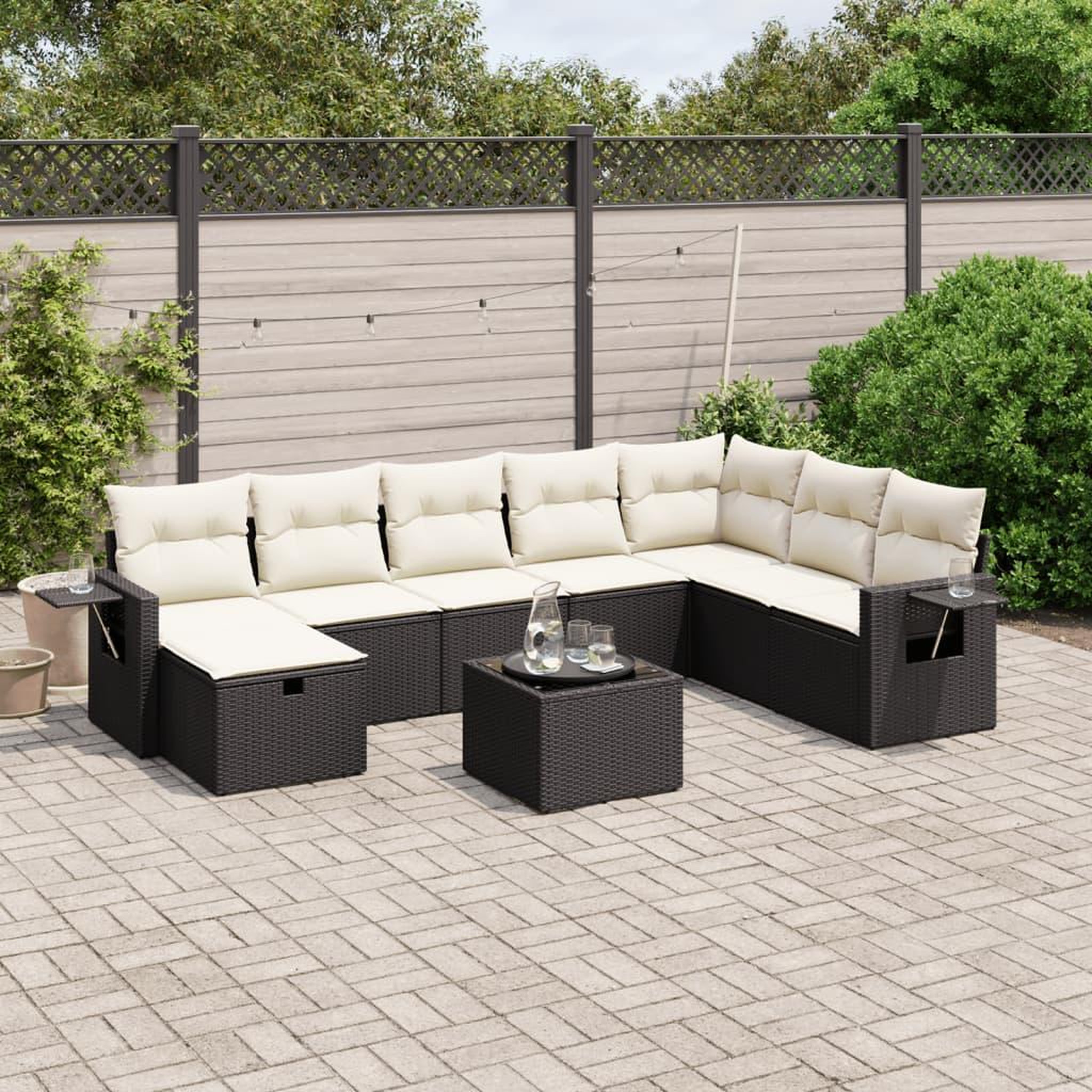 VIDAXL Salon de jardin 9 pcs avec coussins noir resine tressee