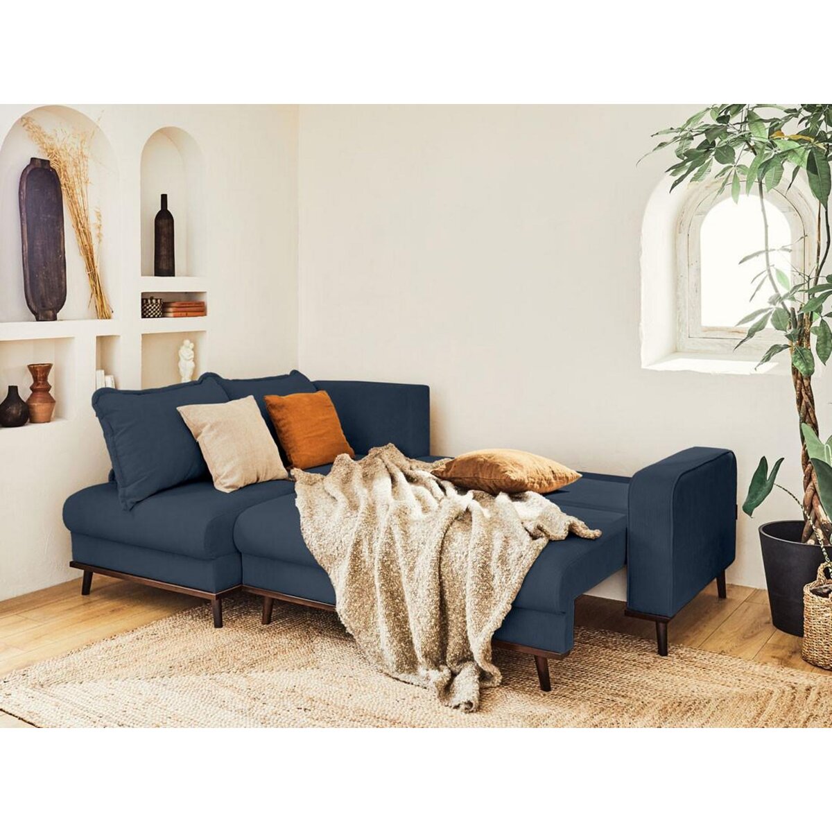 LISA DESIGN Albane - canapé d'angle gauche - 4 places - convertible avec coffre - en velours côtelé