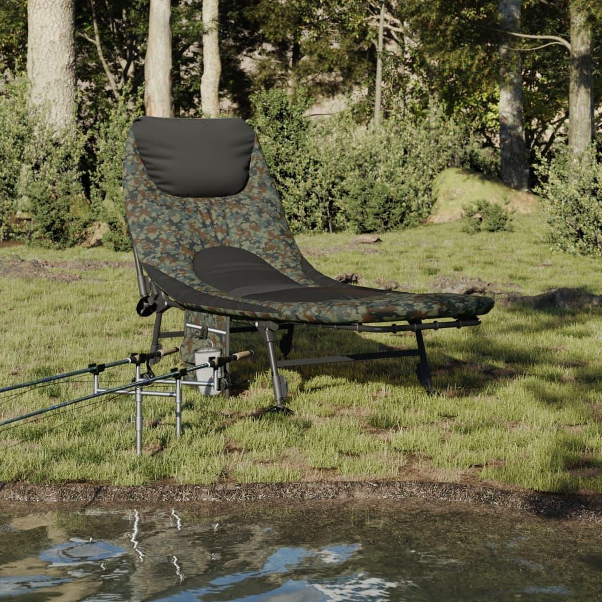 VIDAXL Lit de peche avec pieds a boue reglables pliable camouflage