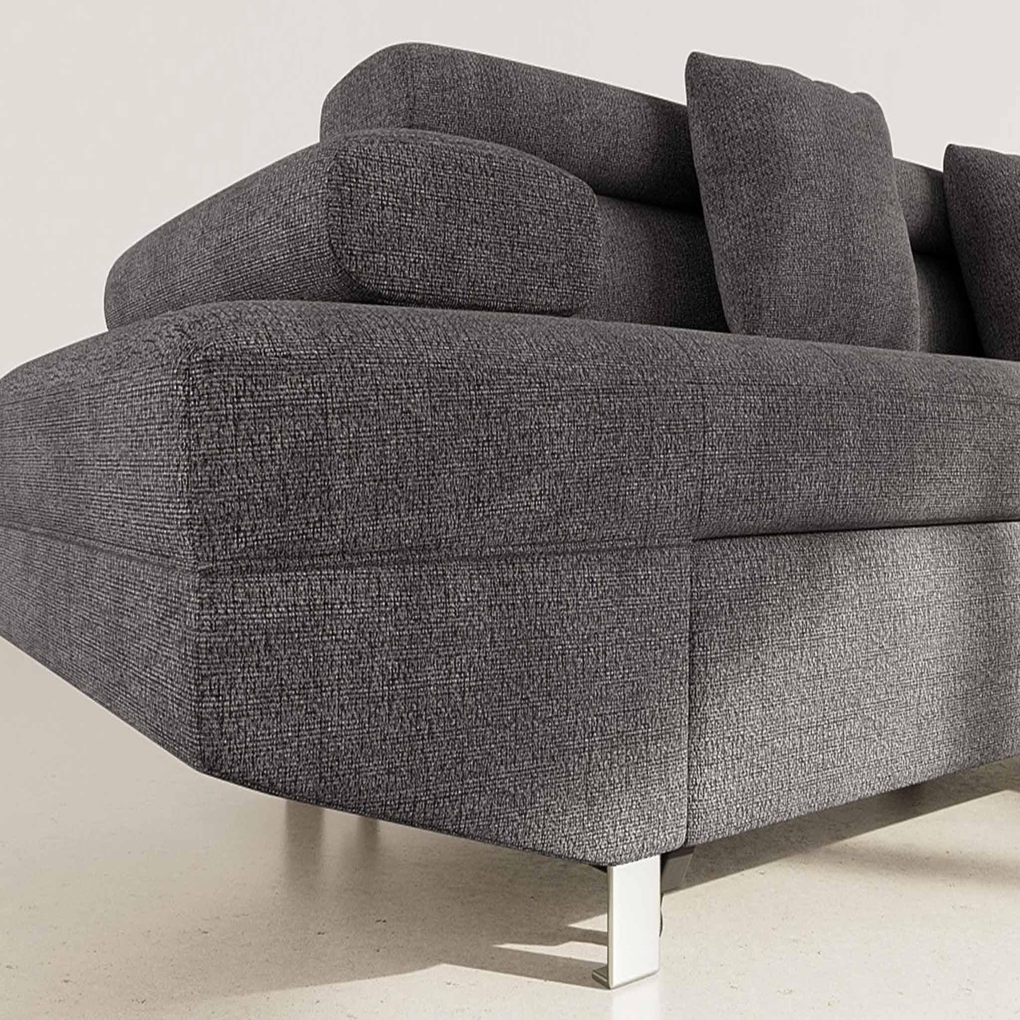 Voir la diapositive 4 : BEST MOBILIER Margaux - canapé d'angle droit 5 places convertible avec coffre et têtières réglables en velours texturé