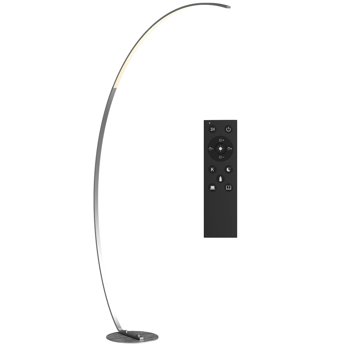 HOMCOM Lampadaire arc LED dimmable réglable 30W H.172 cm avec télécommande acier gris