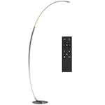 HOMCOM Lampadaire arc LED dimmable réglable 30W H.172 cm avec télécommande acier gris