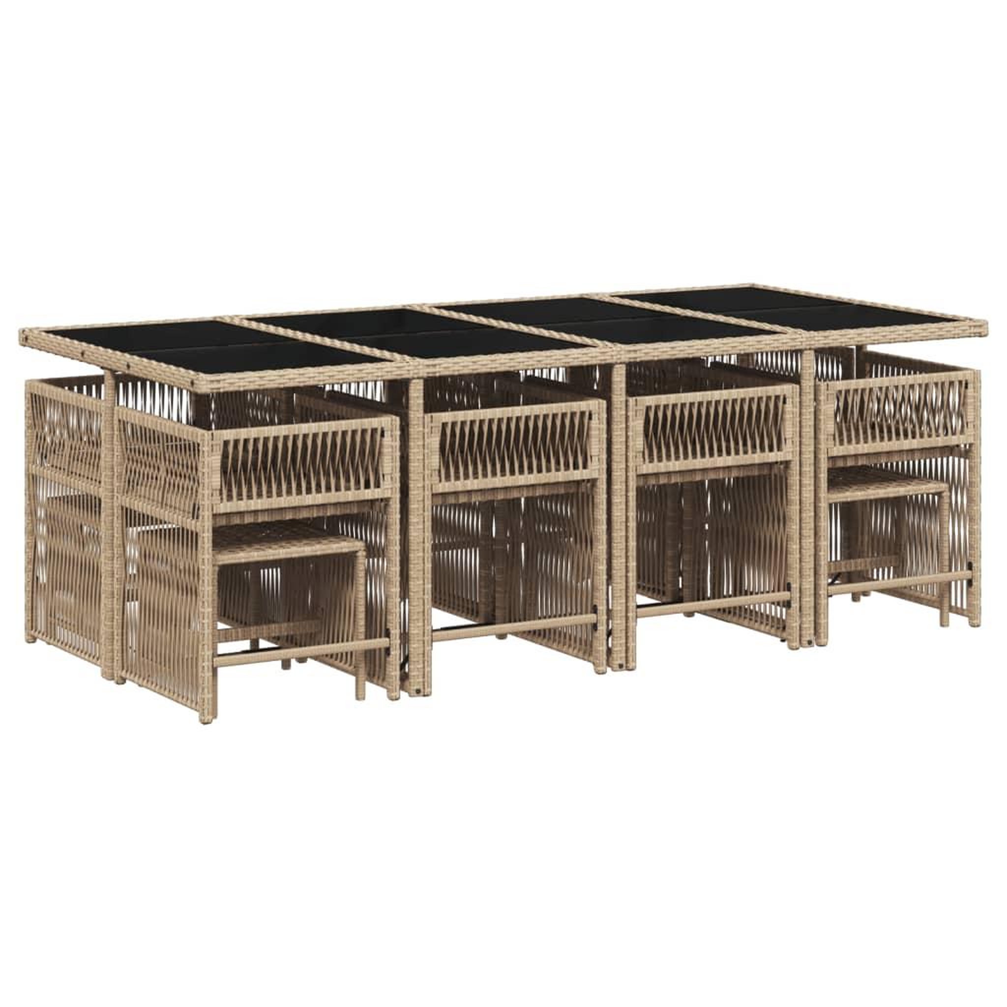 Voir la diapositive 3 : VIDAXL Ensemble a manger de jardin coussins 13 pcs melange beige rotin