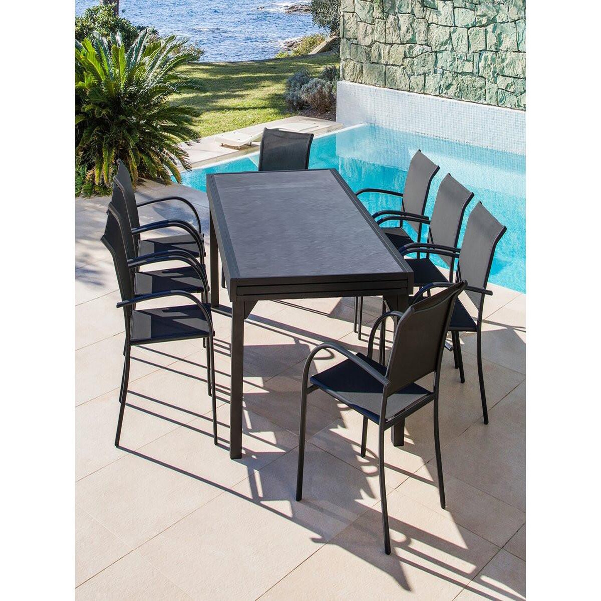 Voir la diapositive 2 : Habitat et Jardin Table de jardin en aluminium extensible  lagos  - 140/280 x 90 x 76 cm - noir