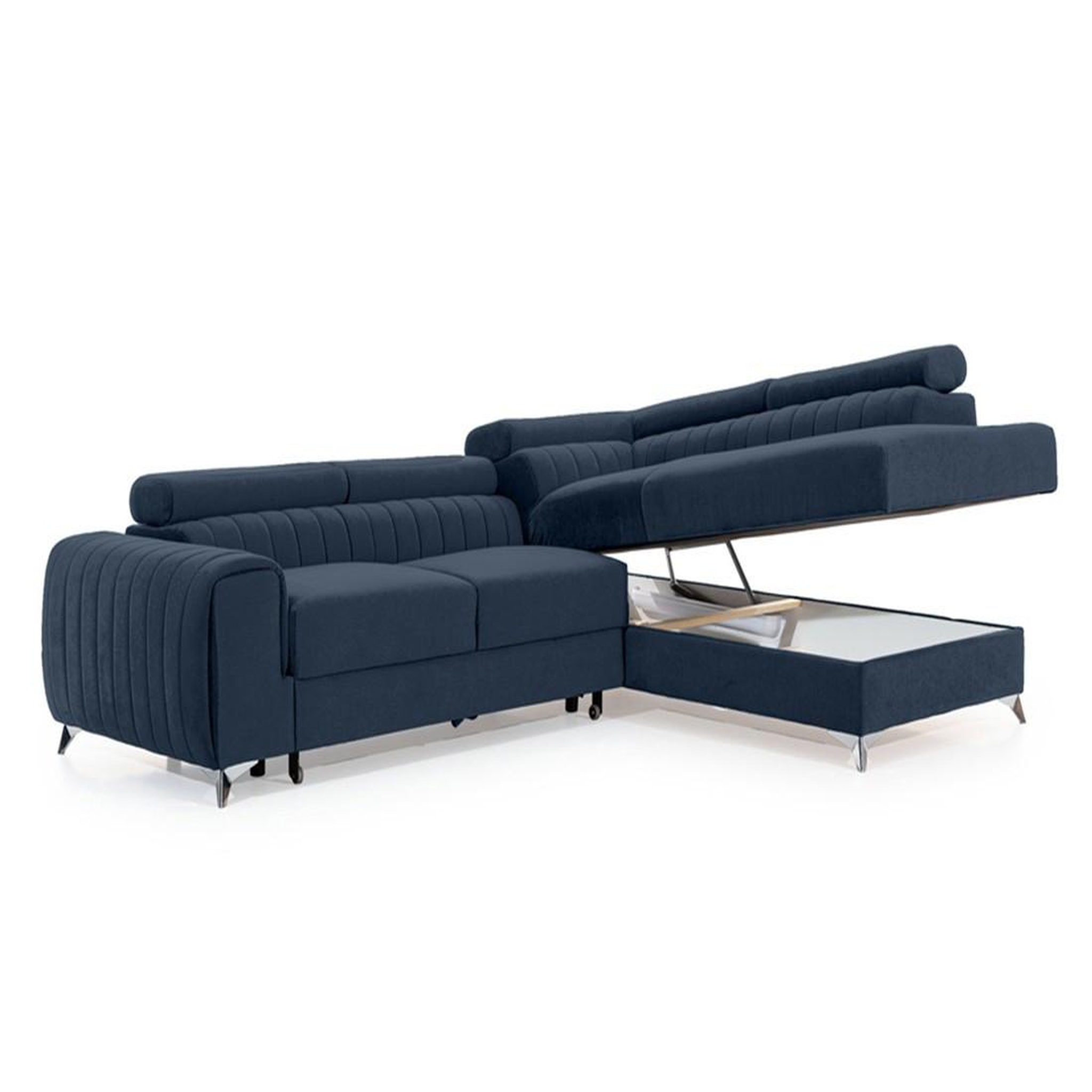 Voir la diapositive 5 : BEST MOBILIER Talisay - canapé d'angle droit - 5 places - convertible avec coffre - en velours