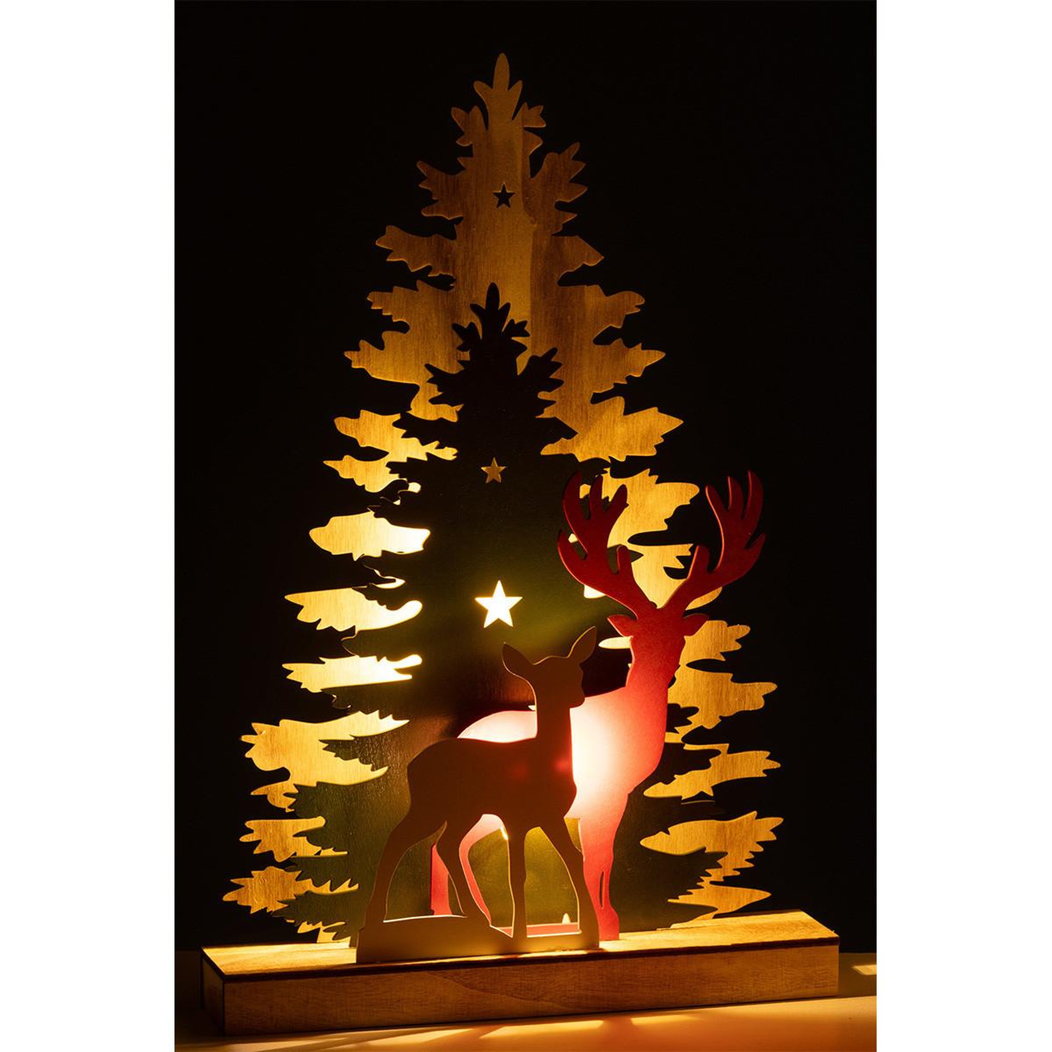 Voir la diapositive 3 : J-LINE Déco renne à led en bois  hiver  44cm multicolore
