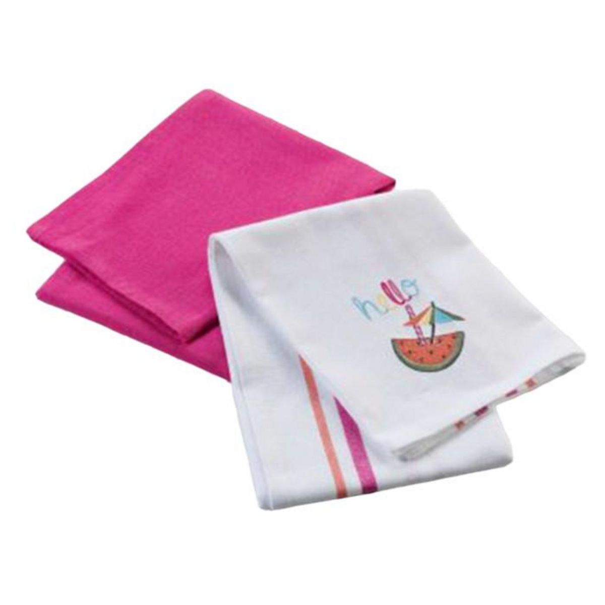 Paris Prix Lot de 2 Torchons Coton  Ibiza  70cm Rose & Blanc