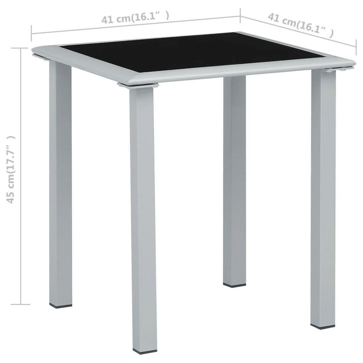 VIDAXL Table de jardin Noir et argente 41x41x45 cm Acier et verre