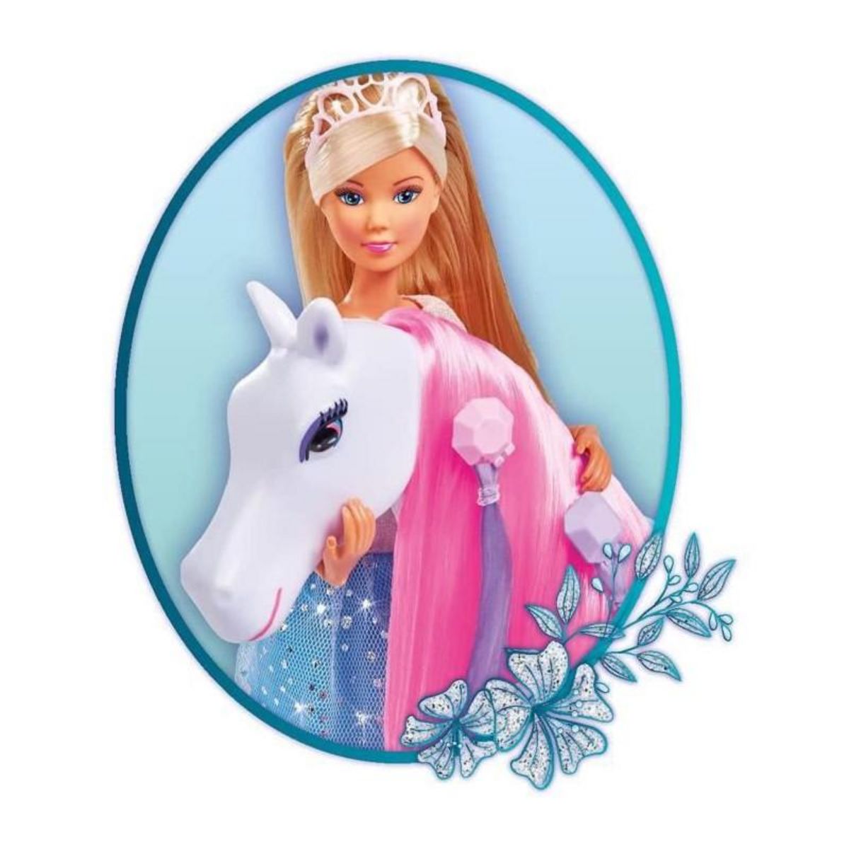 SIMBA.DICKIE.GROUP Simba - Steffi Love Princesse et Cheval - Poupee Mannequin 29cm - Robe + Tiare - Accessoires de Coiffure inclu