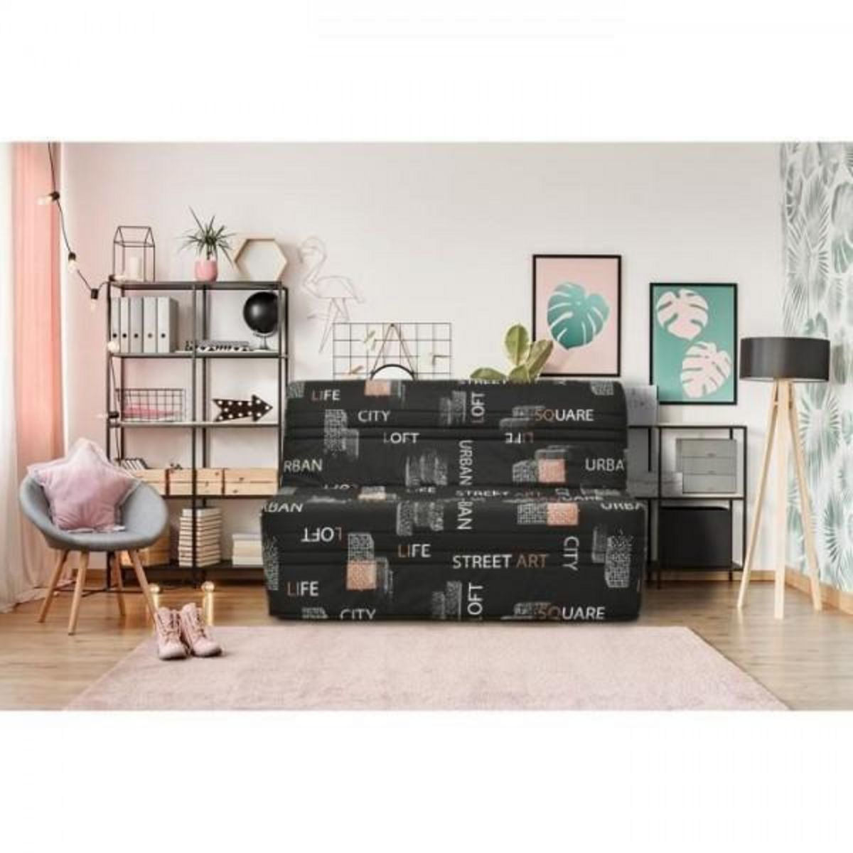 MARKET24 Banquette BZ - Tissu Noir - L143 x P97 x H89 cm - Joe