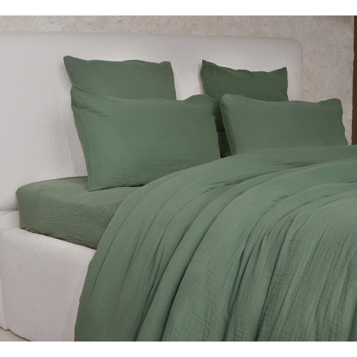 Les Ateliers du Linge Parure De Couette 3 Pcs 240x220 100% Gaze De Coton Lavé Vert Cèdre