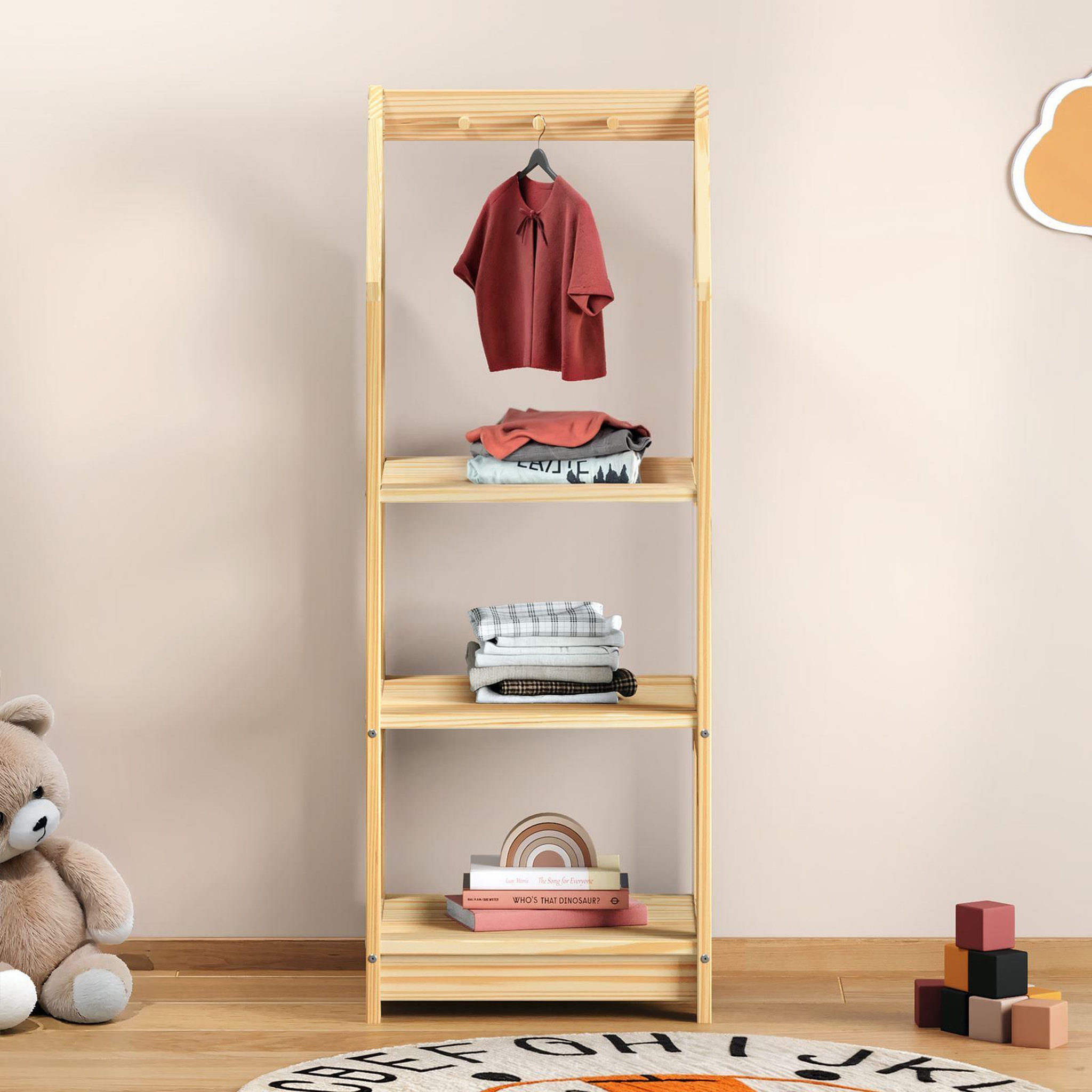 Voir la diapositive 2 : IDIMEX Étagère à vêtements enfant SALLY en pin massif