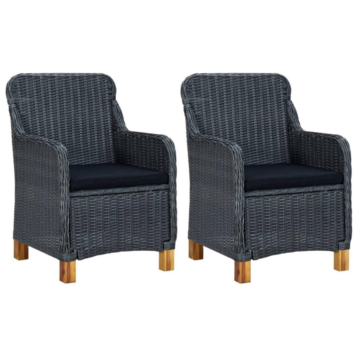 VIDAXL Salon de jardin 3 pcs avec coussins resine tressee gris fonce