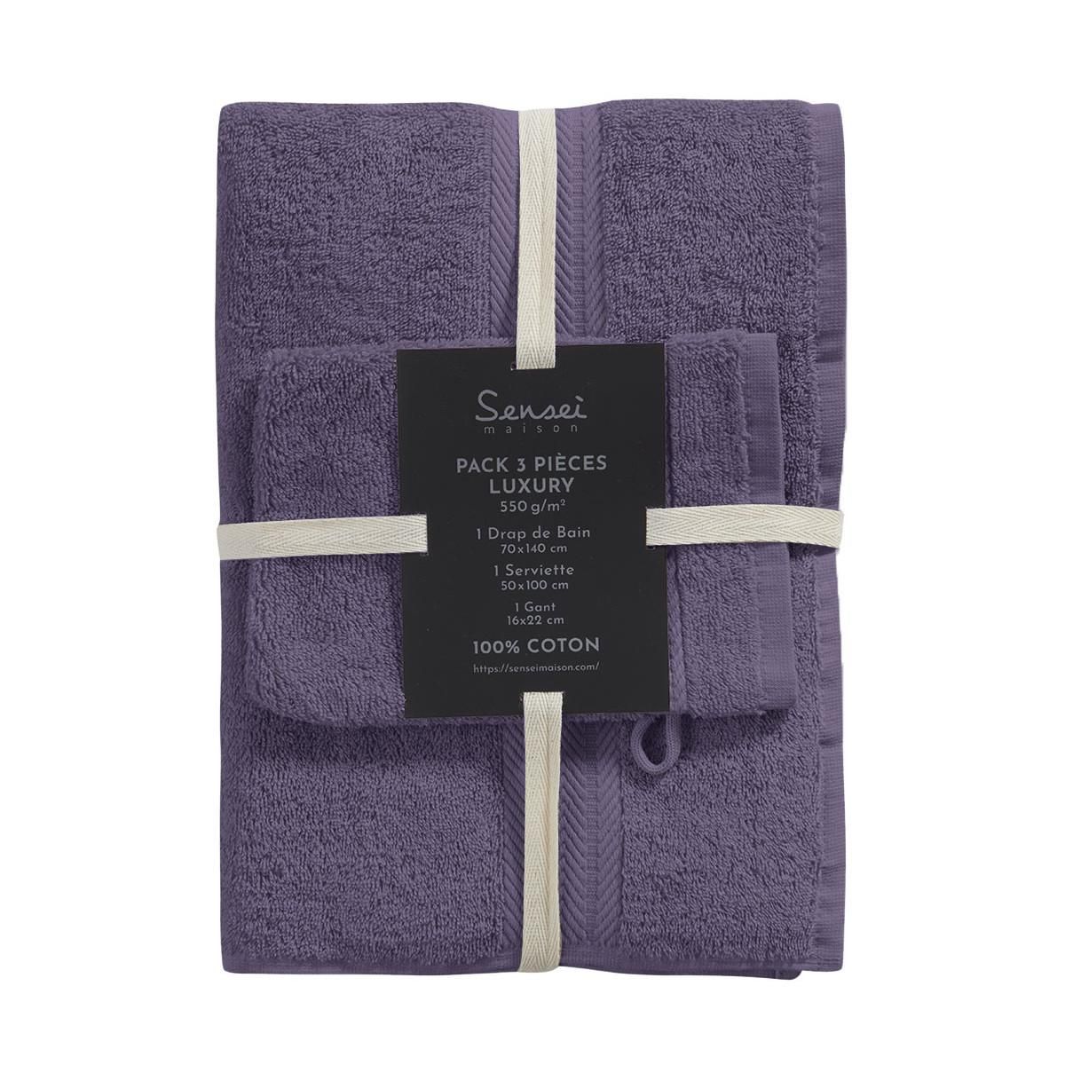 Sensei Maison Ensemble de bain 3 pièces (1 drap de bain + 1 serviette de toilette + 1 gant) LUXURY