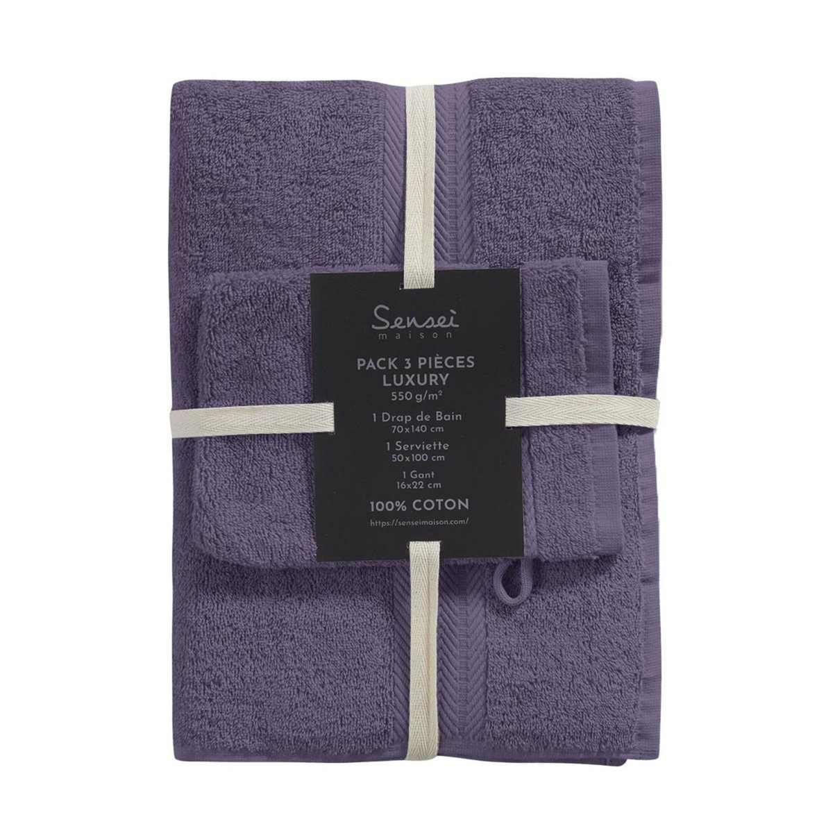 Sensei Maison Ensemble de bain 3 pièces (1 drap de bain + 1 serviette de toilette + 1 gant) LUXURY