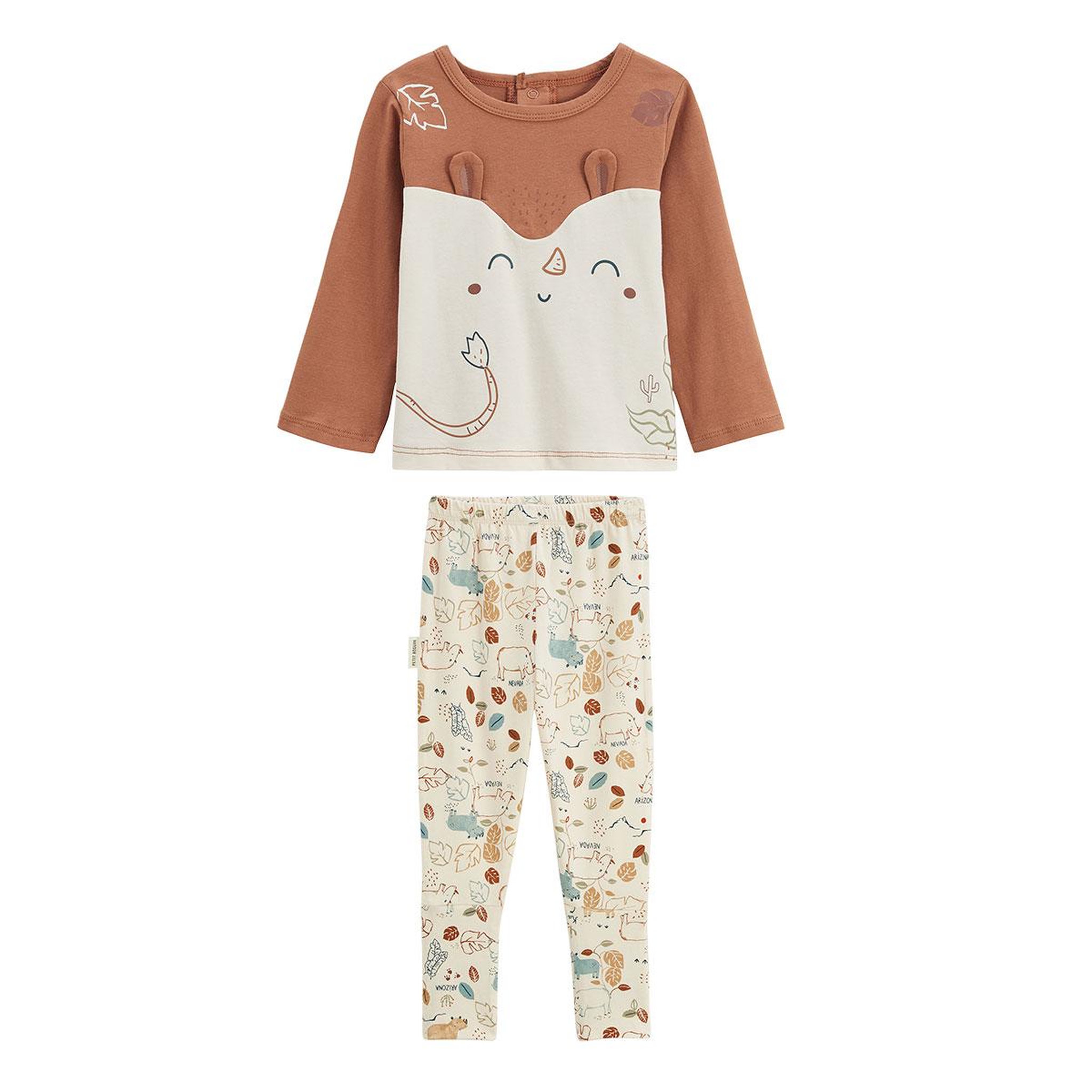 Petit Béguin Pyjama enfant 2 pièces avec pieds retroussables kansas city. Coloris disponibles : Marron