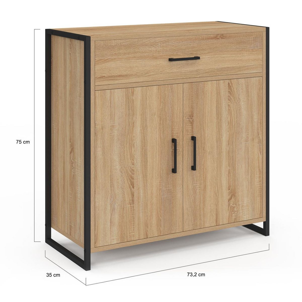 ID MARKET Armoire à chaussures 12 paires LUIS 2 portes avec tiroir design industriel