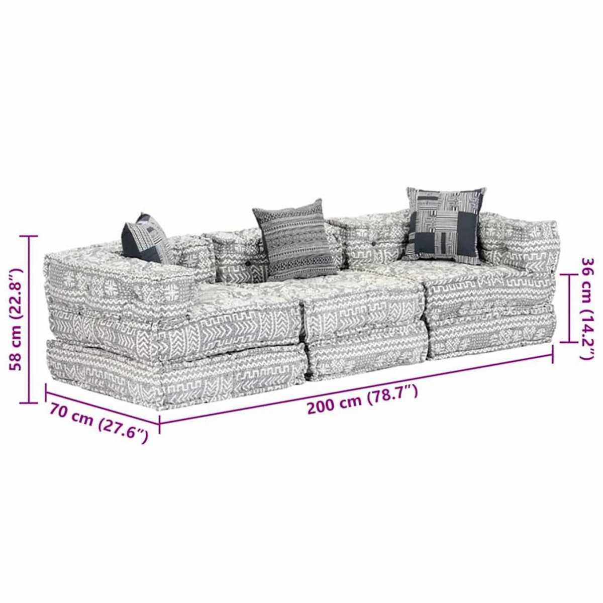 VIDAXL Pouf modulaire a 3 places Gris clair Tissu