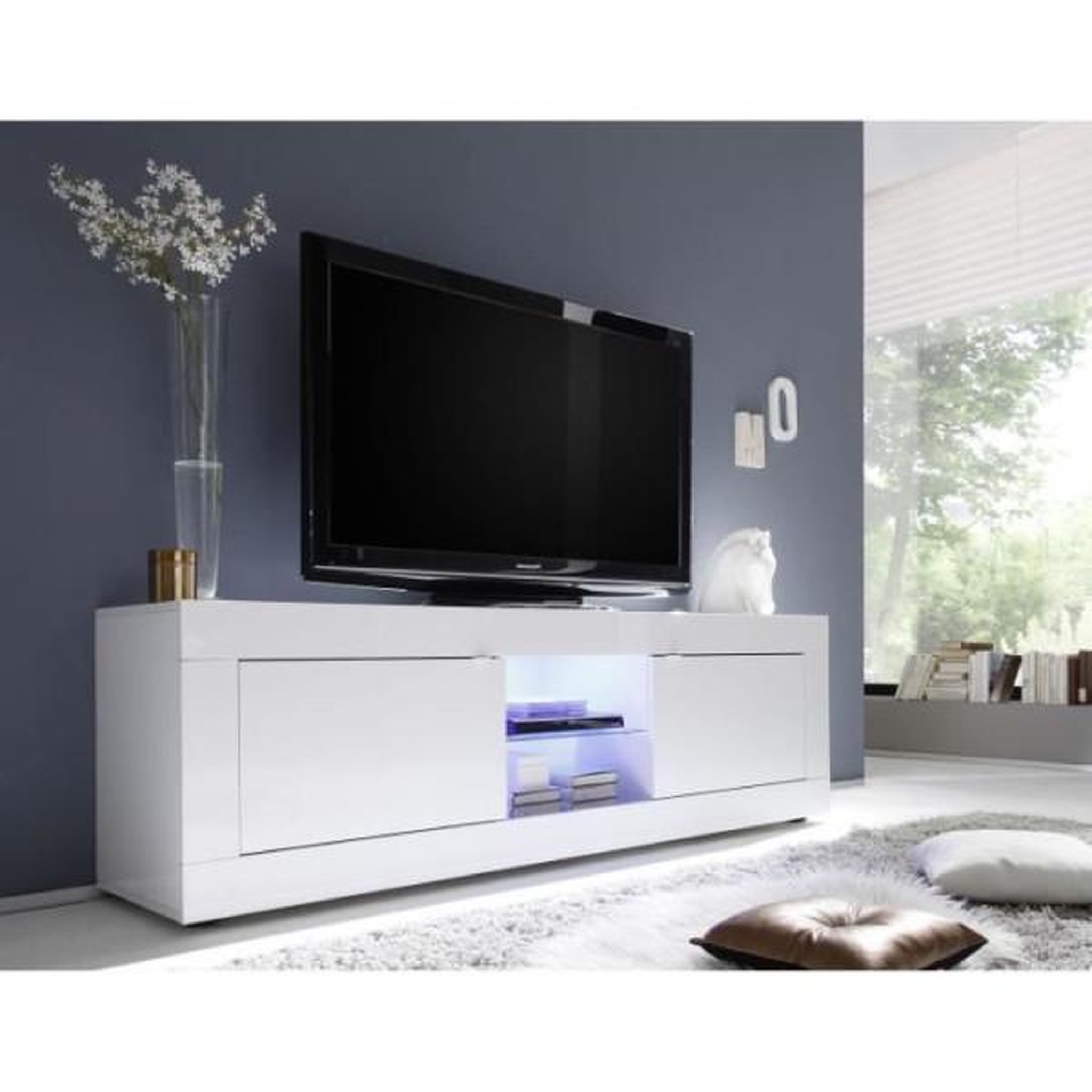 Voir la diapositive 4 : MARKET24 Ensemble séjour - meuble tv 180 cm + buffet 210 cm 2 portes 3 tiroirs - basico - blanc laqué