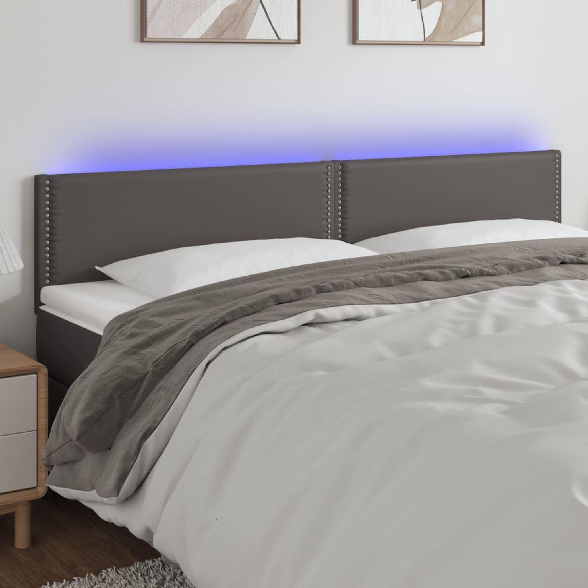 Voir la diapositive 1 : VIDAXL Tete de lit a LED Gris 200x5x78/88 cm Similicuir