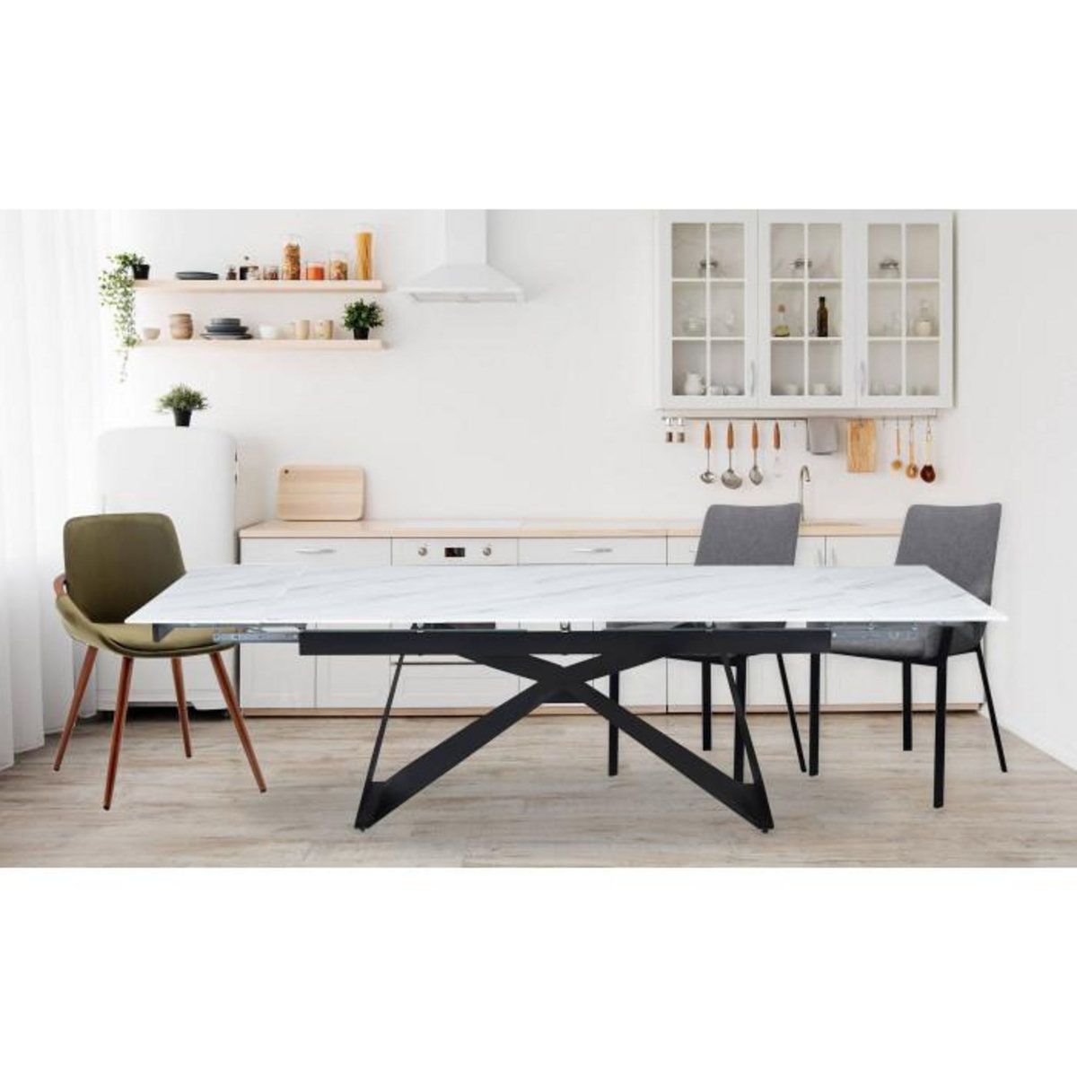 Paris Prix Table de Repas Extensible  Nayla  180-260cm Blanc & Noir