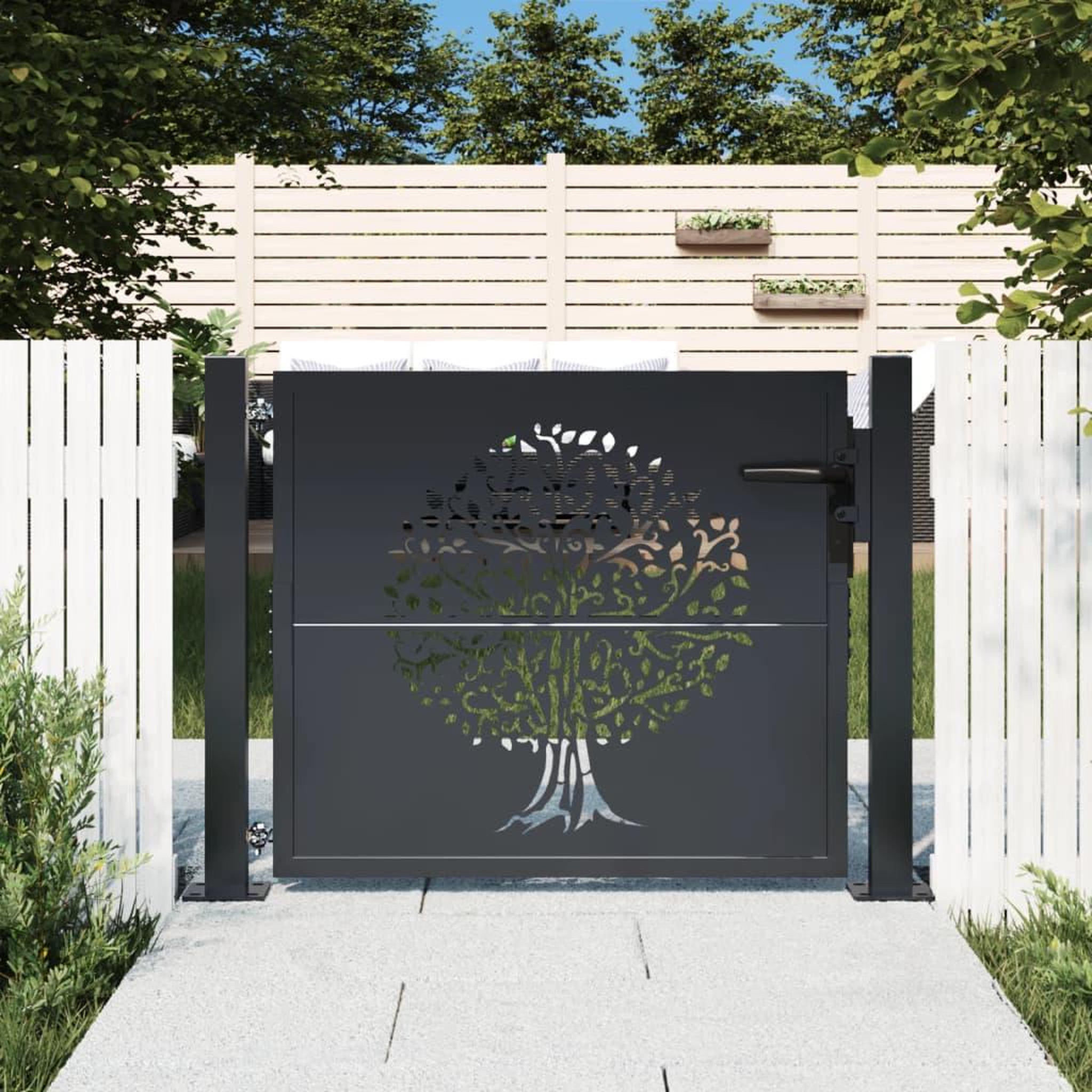 VIDAXL Portail de jardin anthracite 105x80 cm acier conception d'arbre