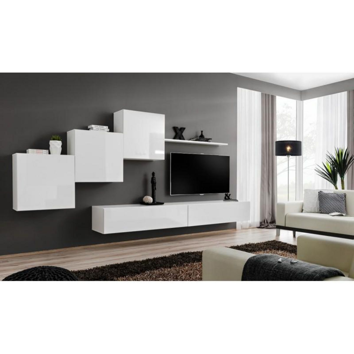 Paris Prix Meuble TV Mural Design  Switch X  330cm Blanc