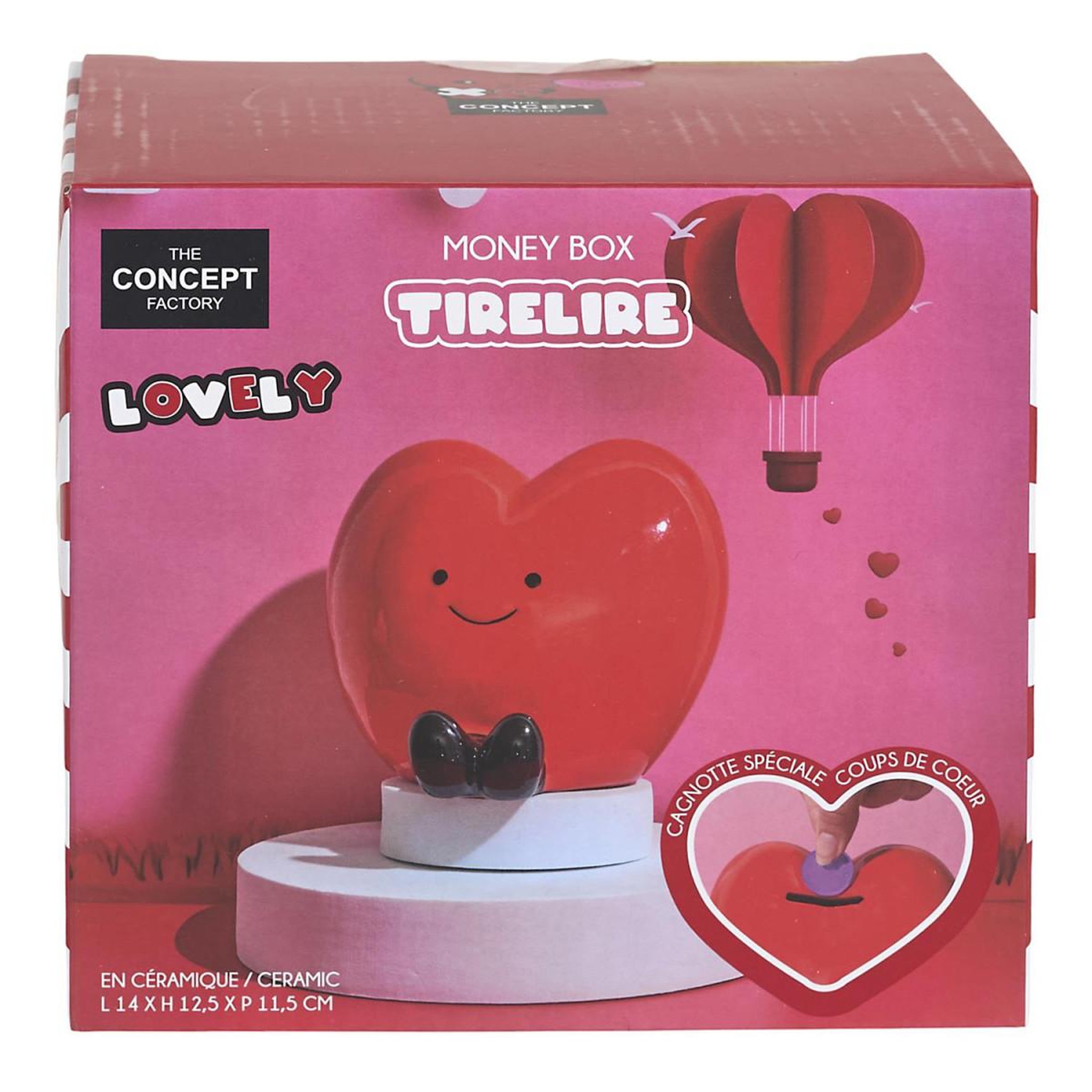 Voir la diapositive 5 : The concept Factory Tirelire Déco Cœur  Kawaii  14cm Rouge