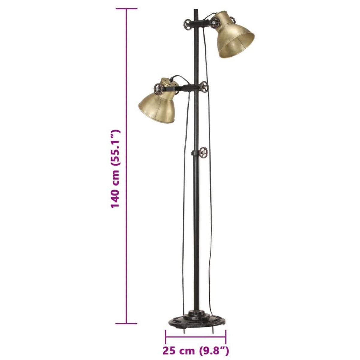 VIDAXL Lampadaire avec 2 abat-jour Laiton E27 Fonte