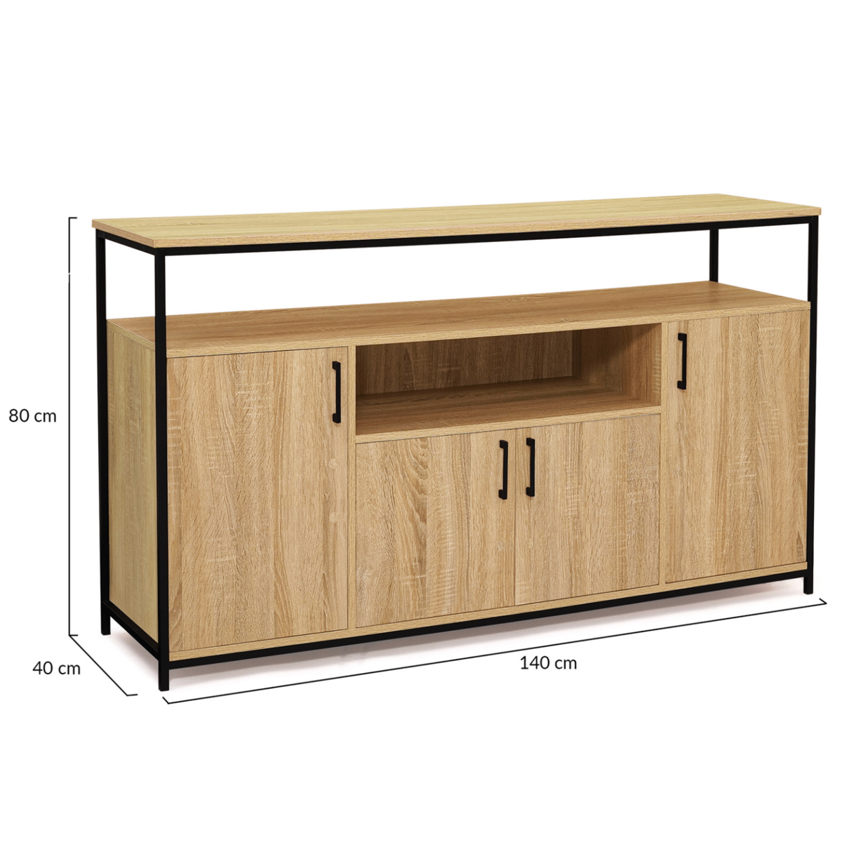 ID MARKET Buffet 4 portes 140 cm DETROIT avec niche design industriel