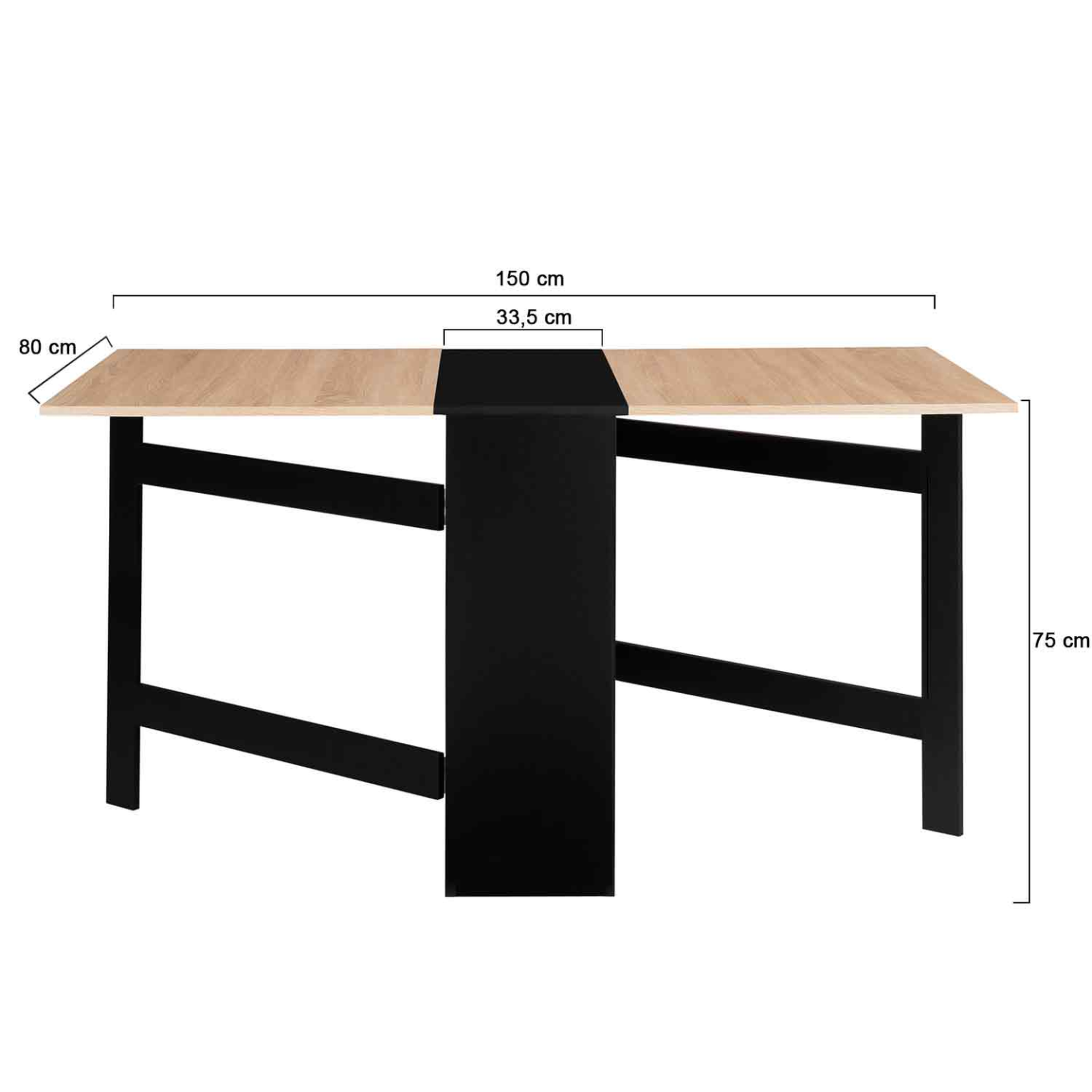 Voir la diapositive 6 : ID MARKET Table console pliable edi 2-6 personnes avec rangements bois noir plateau façon hêtre 150 x 80 cm