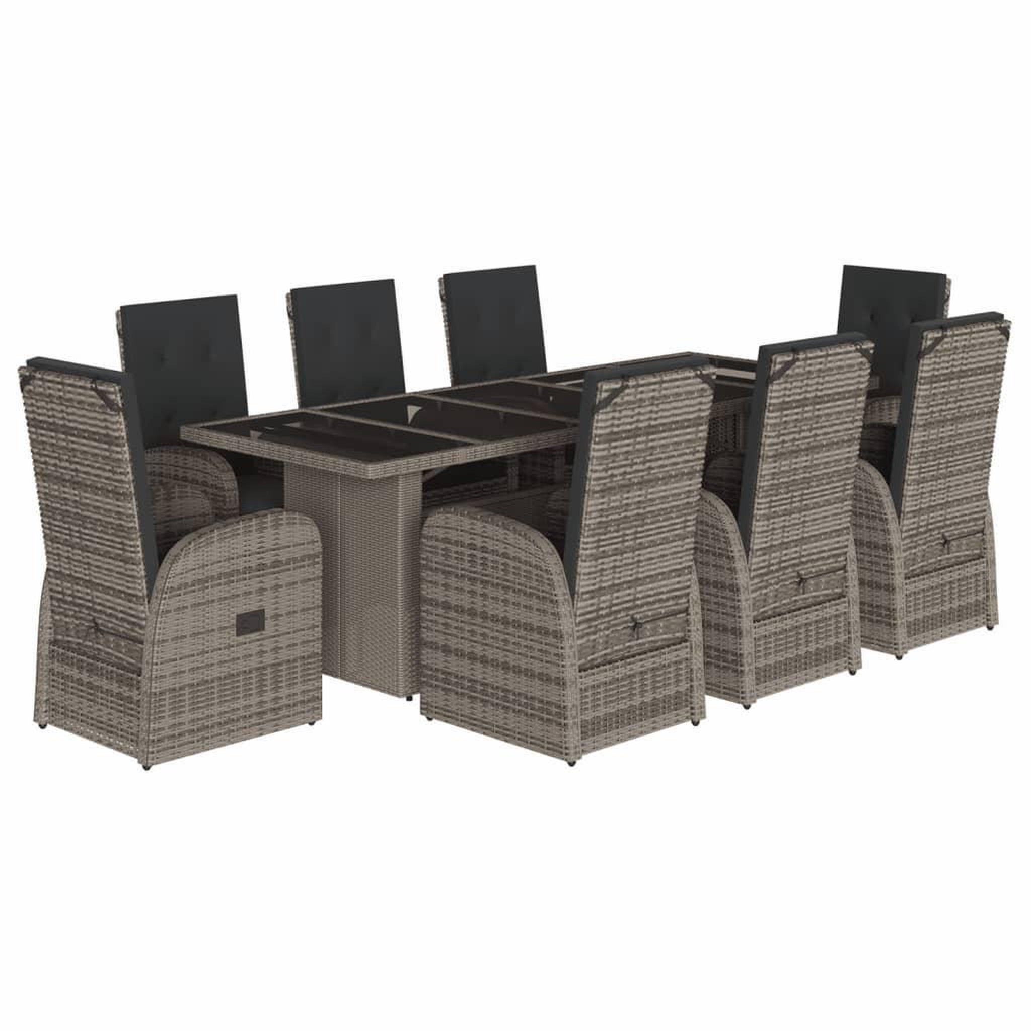 Voir la diapositive 2 : VIDAXL Ensemble a manger de jardin 9 pcs coussins gris resine tressee