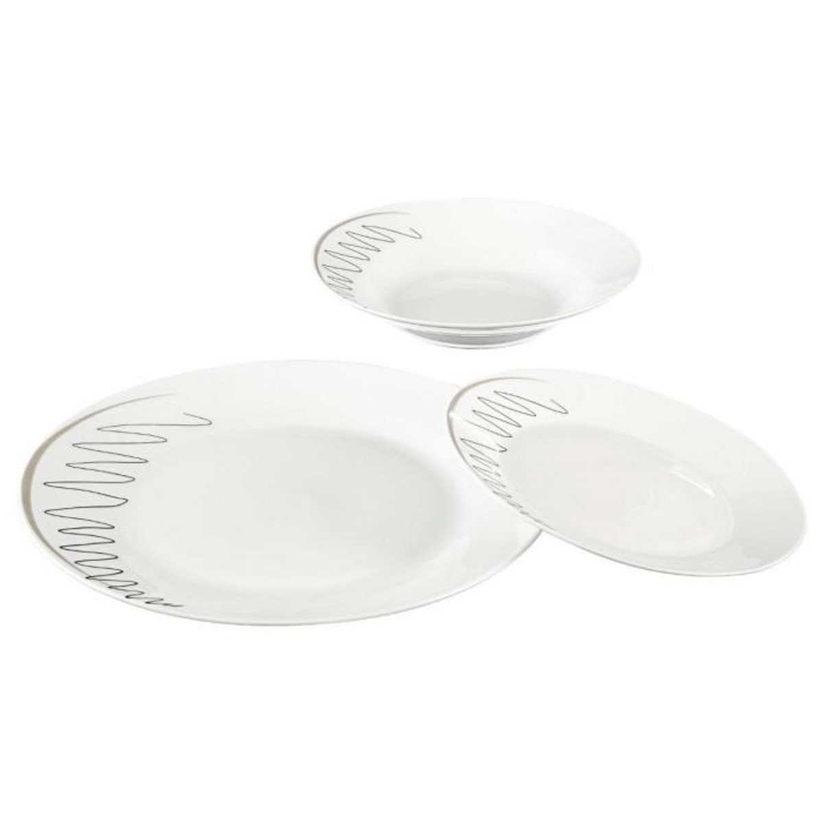 SECRET DE GOURMET Service de Table 18 Pièces  Esquisse  27cm Blanc & Gris